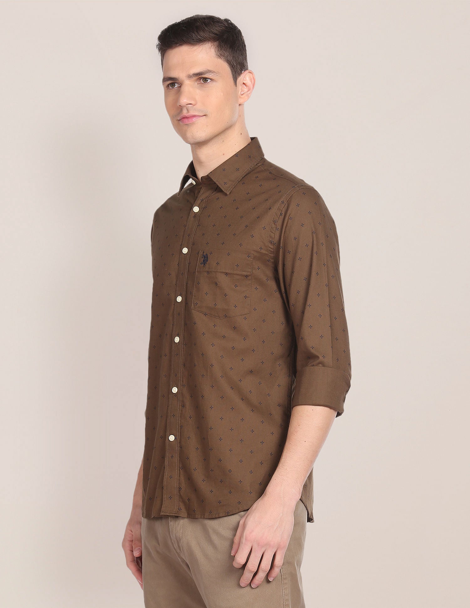 Geometric Print Dobby Shirt Brown - U.S. Polo Assn. India | Large