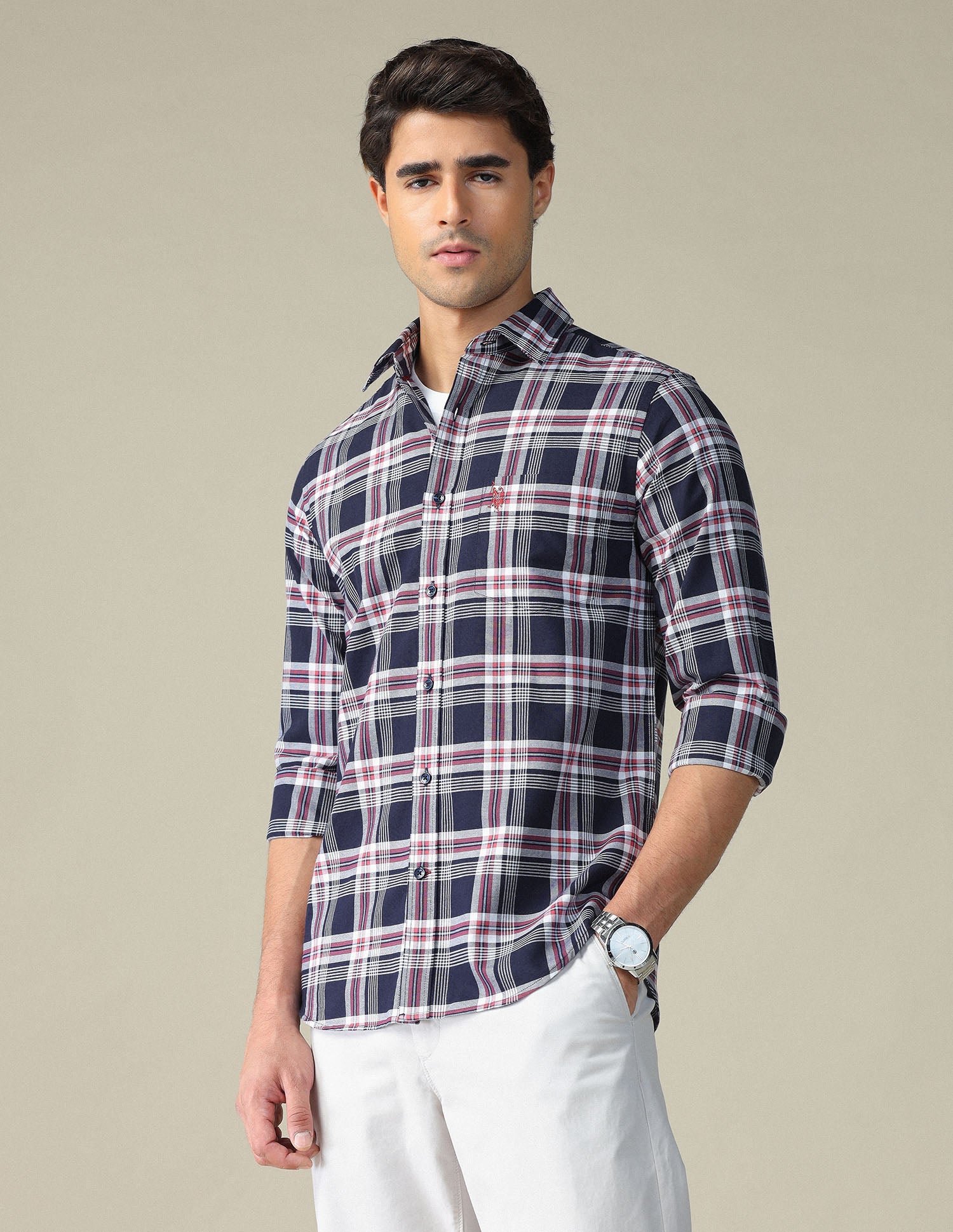Pure Cotton Plaid Checked Shirt Navy - U.S. POLO ASSN. | Large