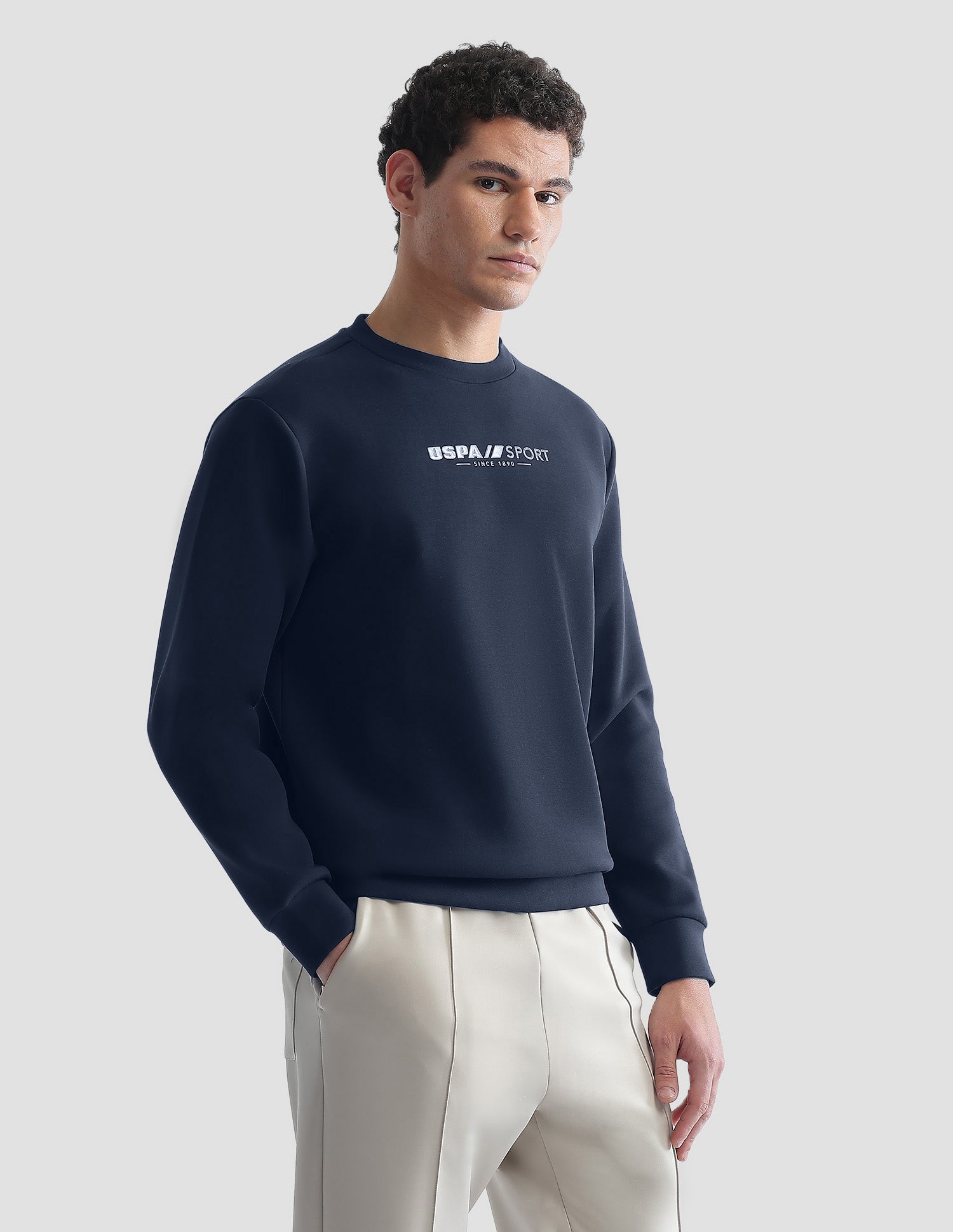 Solid Regular Fit Active Sweatshirt Navy - U.S. Polo Assn. India | Large