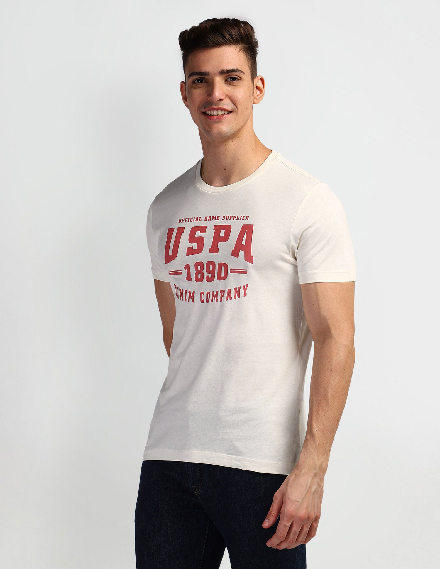 Brand Print Muscle Fit T-Shirt Off-White - U.S. Polo Assn. India | Large