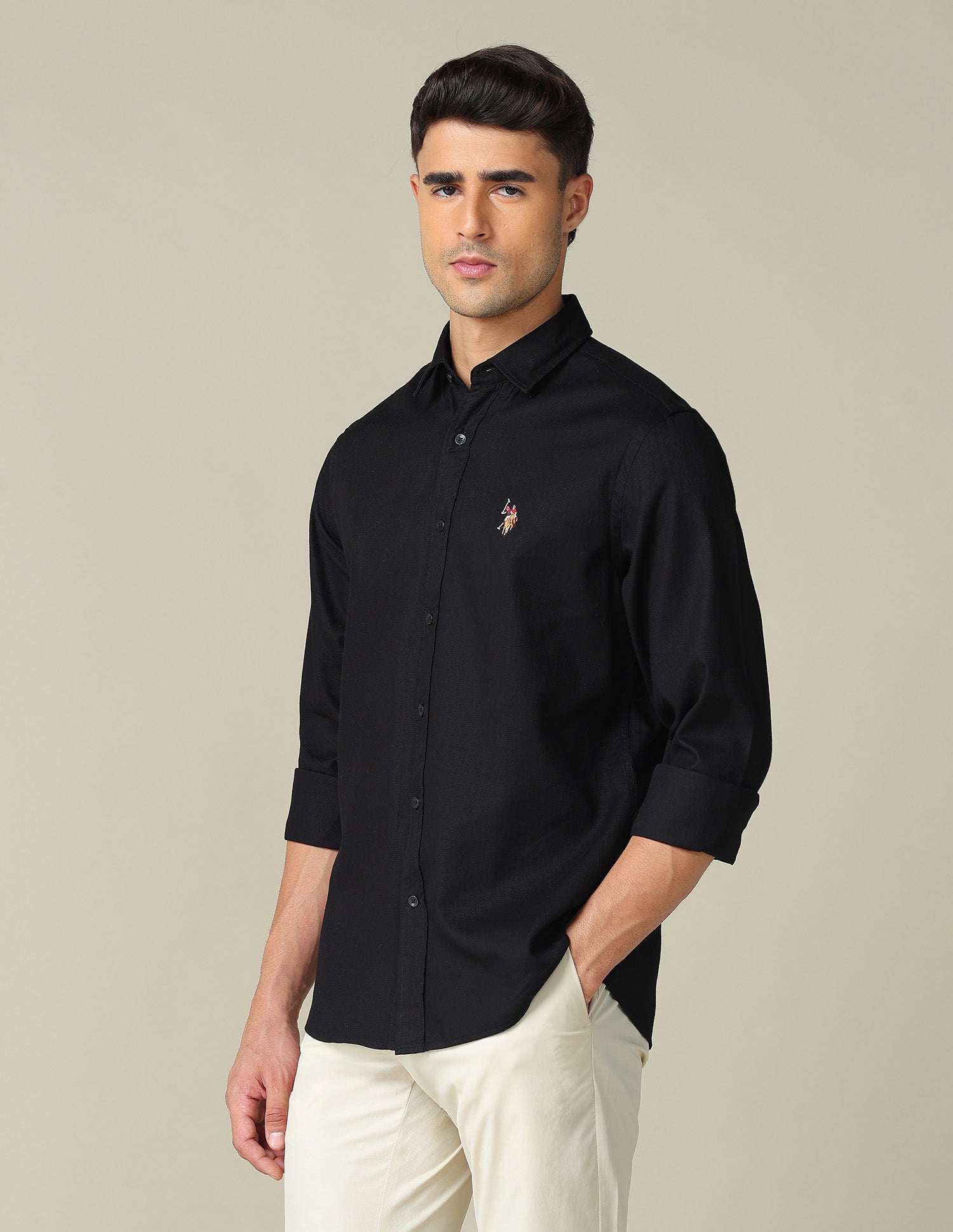 Tailored Fit Textured Shirt Black - U.S. POLO ASSN. | Large