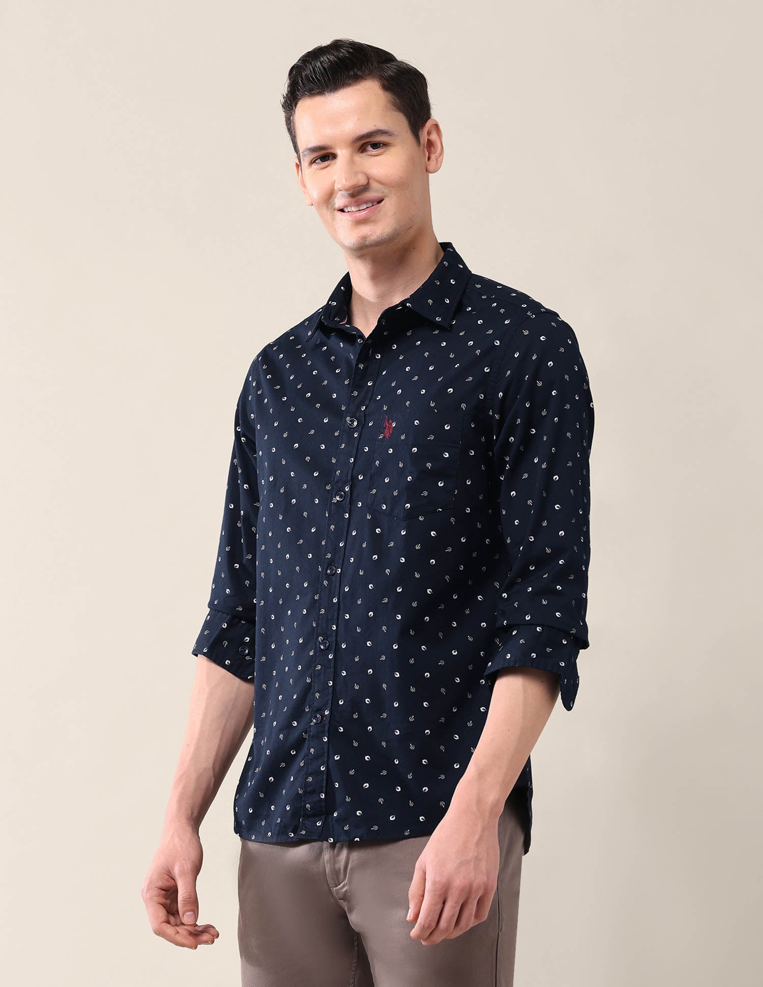 All-Over Printed Tailored Fit Shirt Navy - U.S. Polo Assn. India | Large
