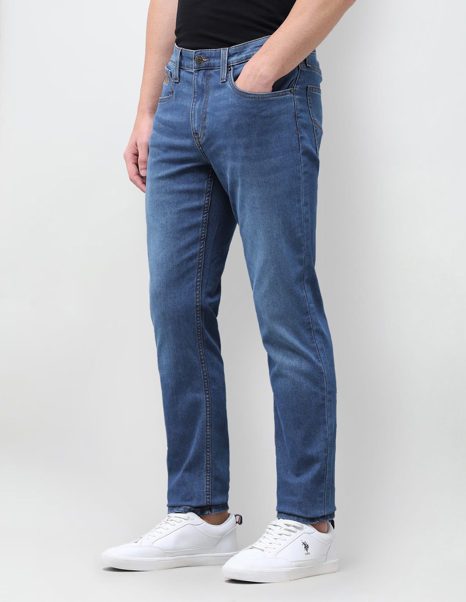 Solid Slim Tapered Fit Jeans Blue - U.S. Polo Assn. India | Large