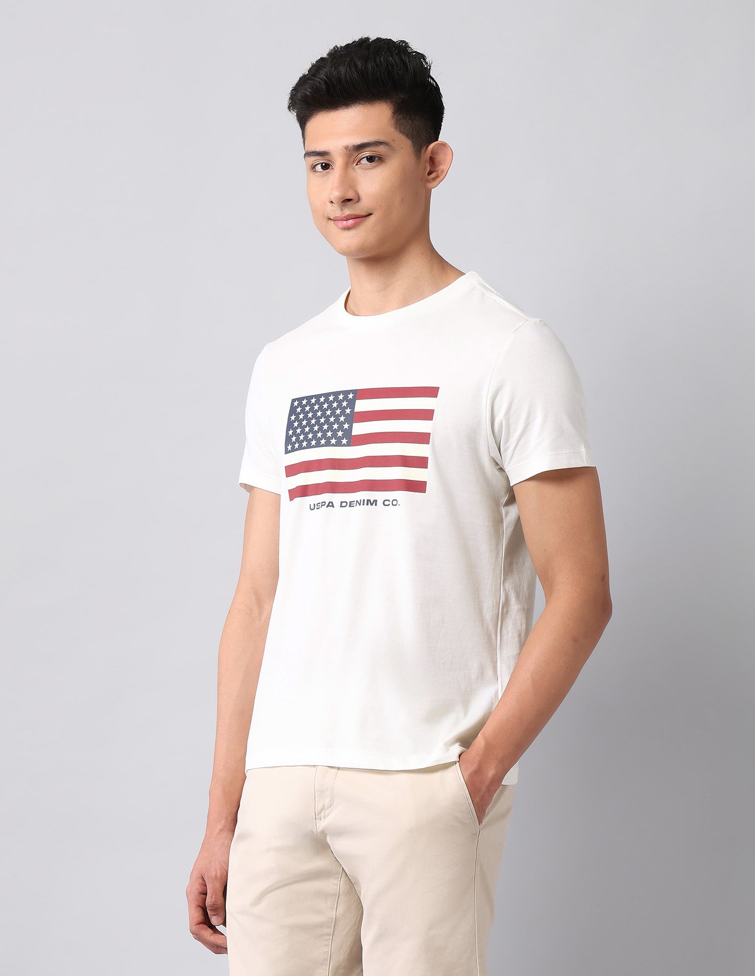 Graphic Printed Pure Cotton T-Shirt Ivory - U.S. Polo Assn. India | Large