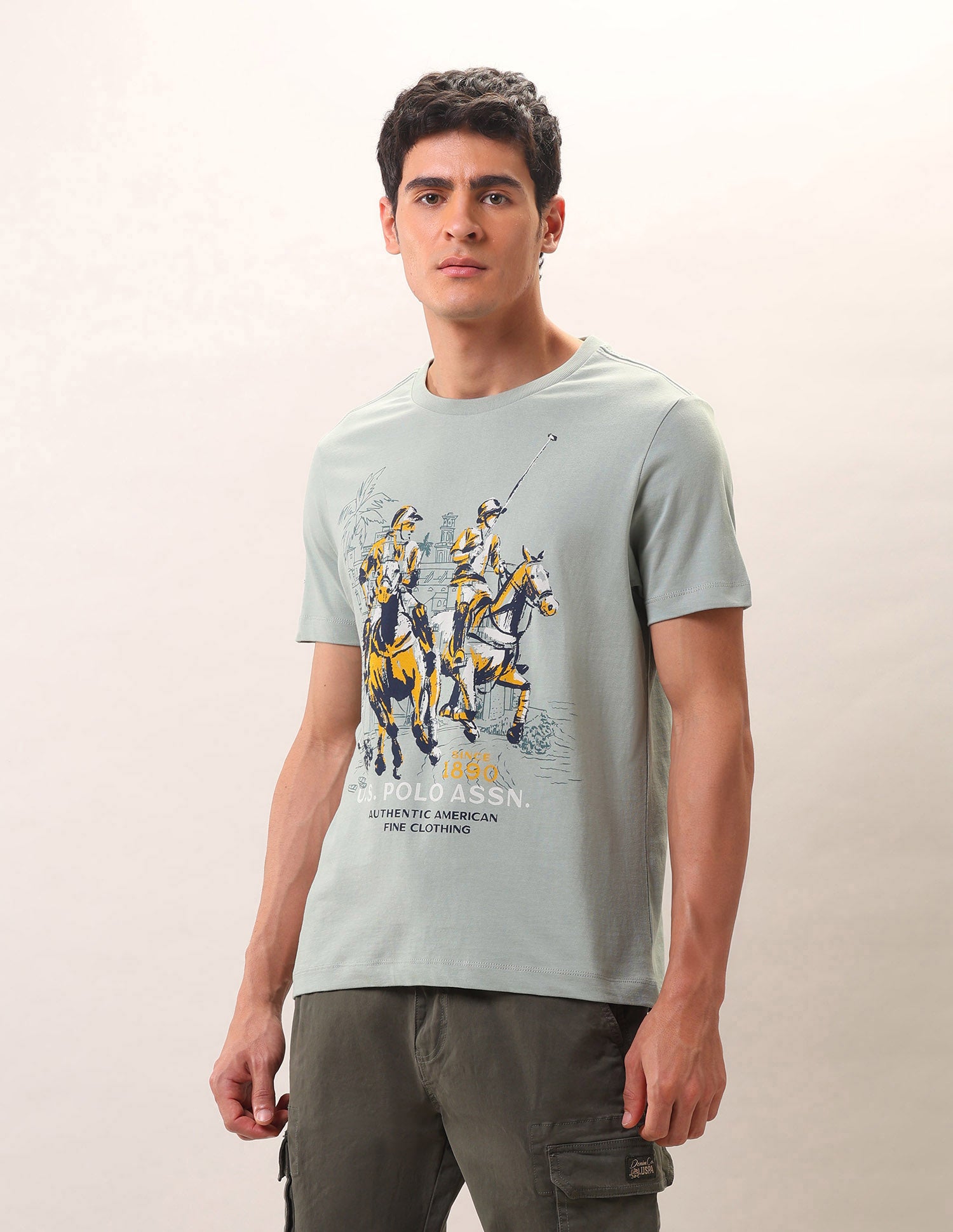 Brand Printed Pure Cotton T-Shirt Green - U.S. Polo Assn. India | Large