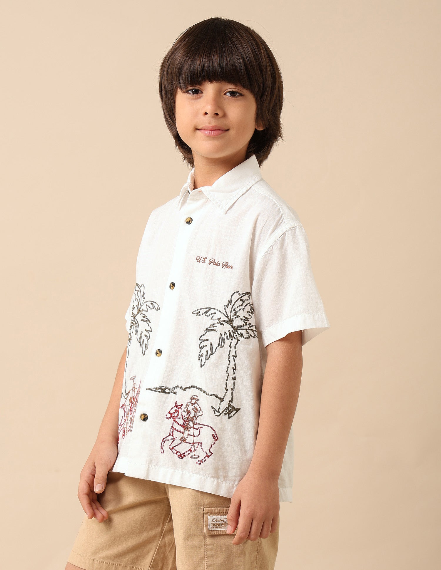 Boys Embroidered Pure Cotton Shirt White - U.S. POLO ASSN. | Large