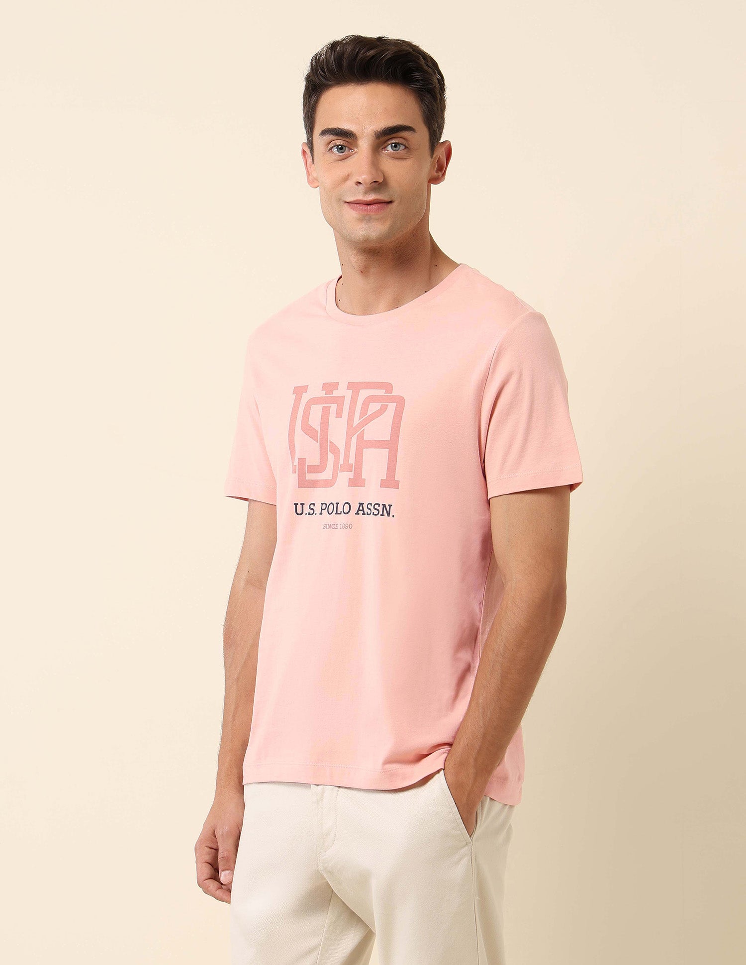 Brand Printed Slim Fit T- Shirt Light Pink - U.S. POLO ASSN. | Large