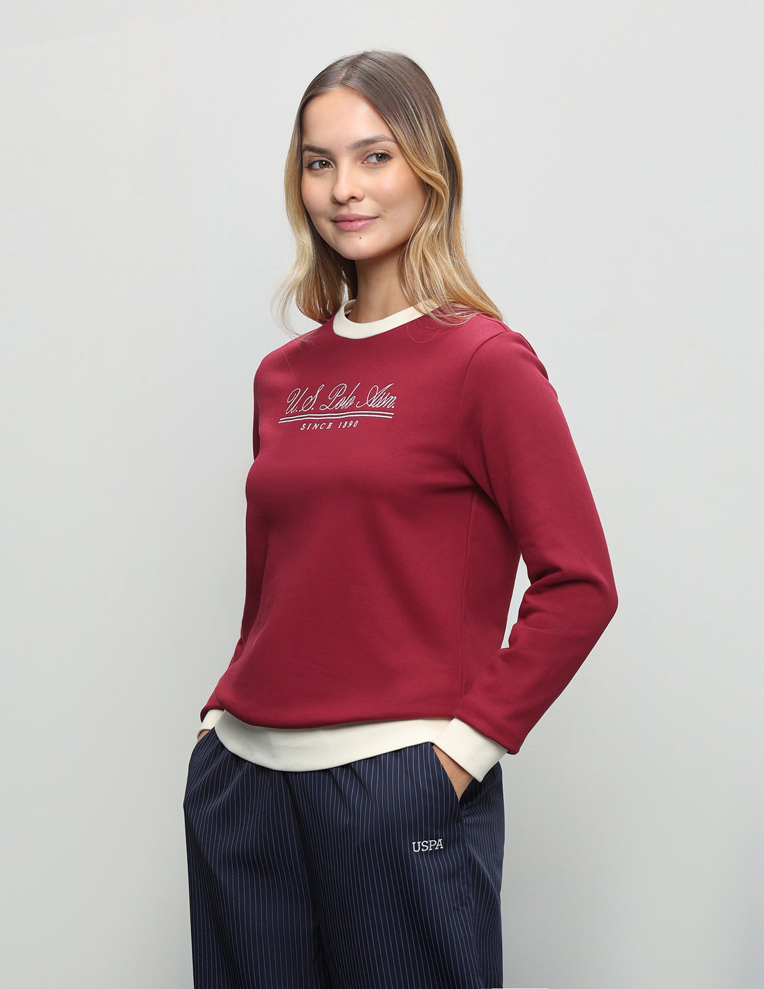 Typographic Brand Printed Regular Fit Sweatshirt Dark Red - U.S. Polo Assn. India | Large