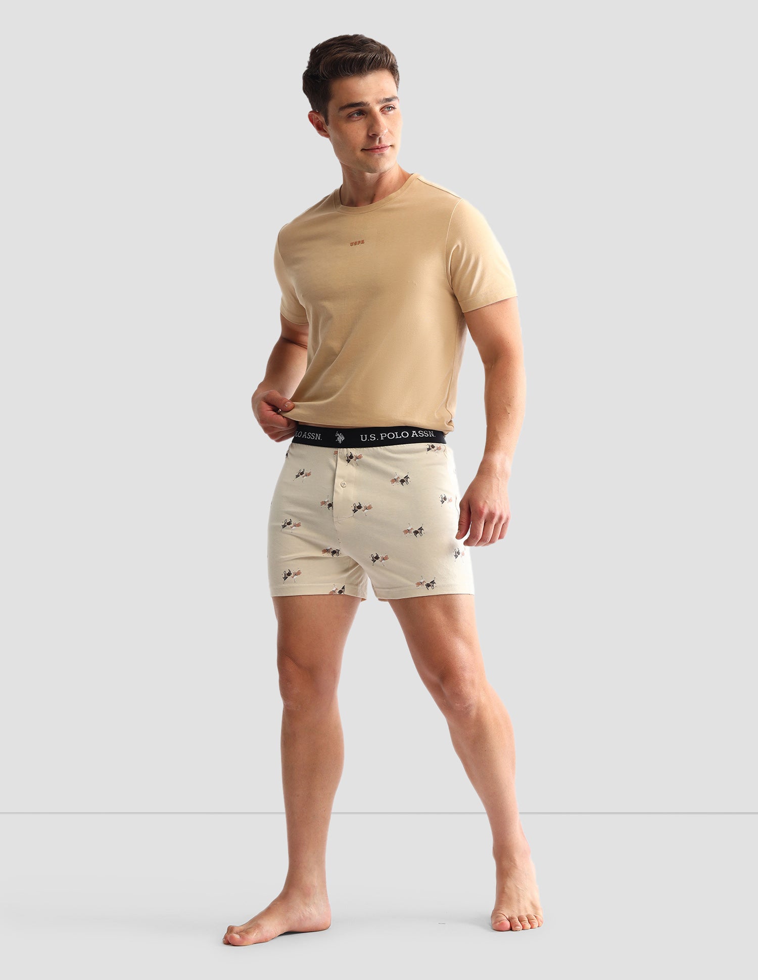 Printed Cotton OEX09 Boxers - Pack Of 2 Navy and Beige - U.S. POLO ASSN. | Large