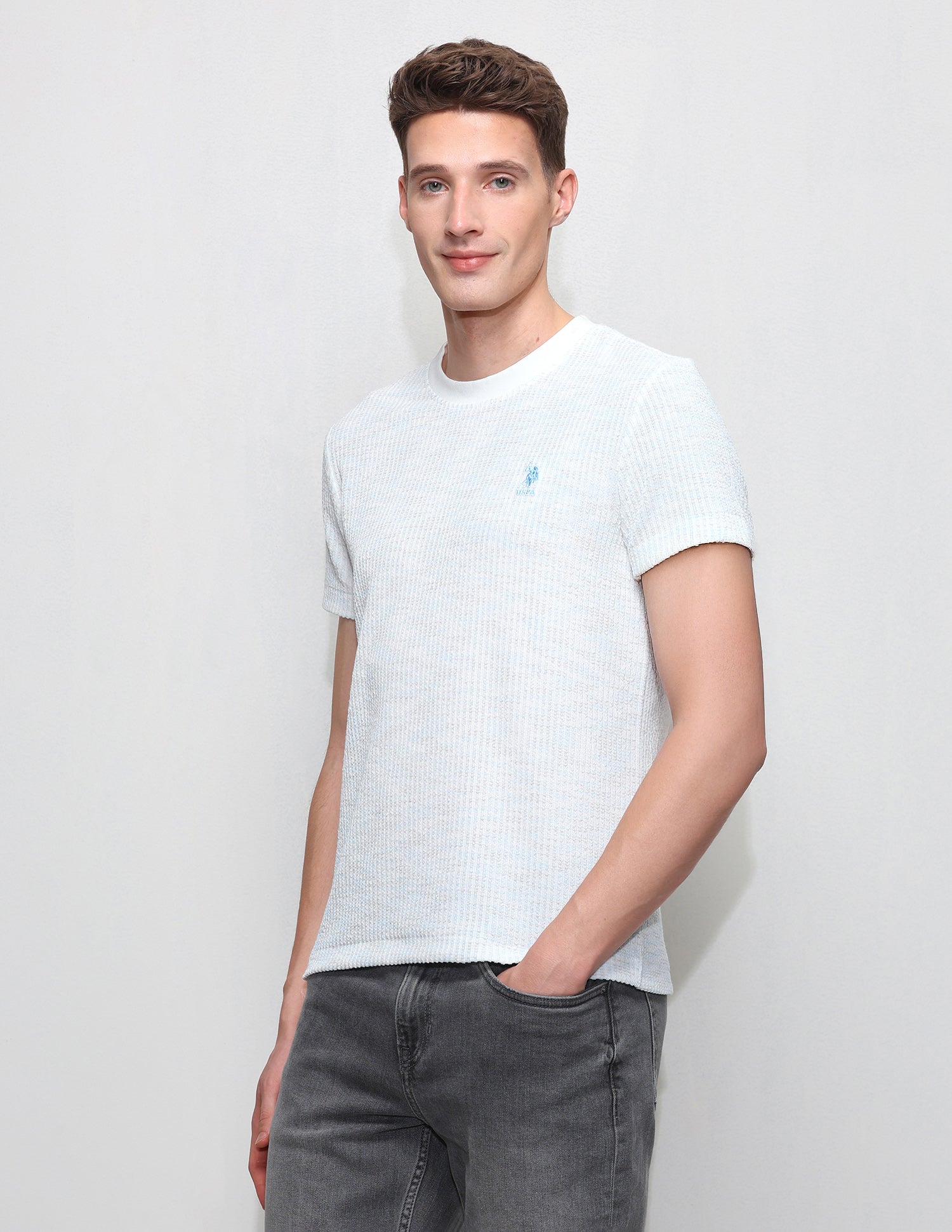 Textured Slim Fit T-Shirt Blue - U.S. Polo Assn. India | Large