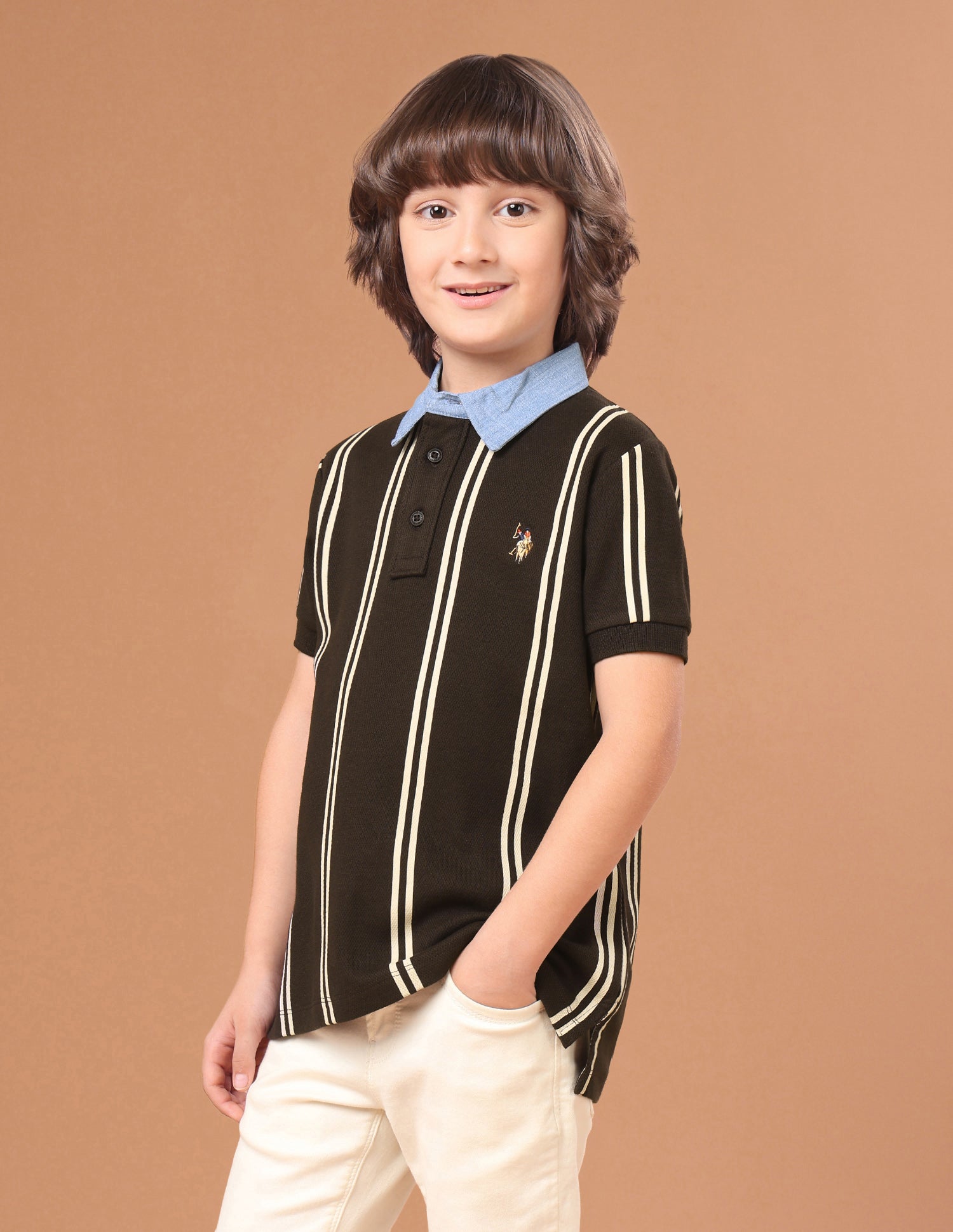 Vertical Striped Regular Fit Polo Shirt Light Brown - U.S. Polo Assn. India | Large