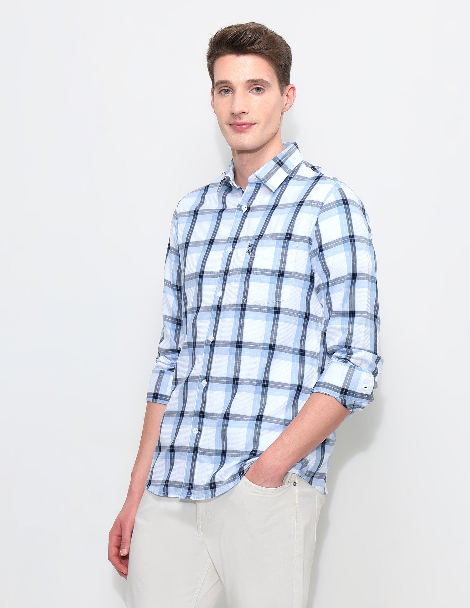 White Harbour Tartan Checked Shirt Blue - U.S. Polo Assn. India | Large