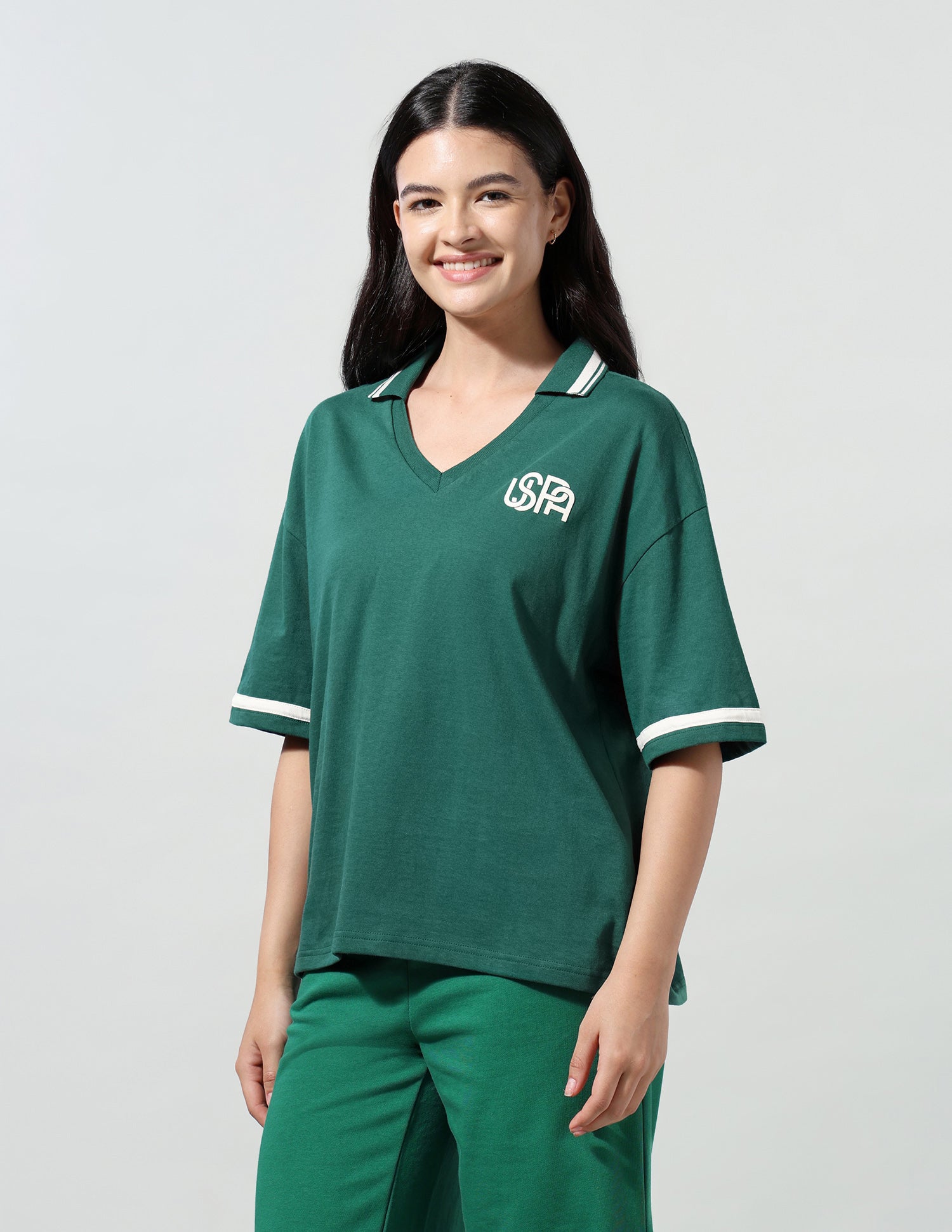Solid Boxy Fit Polo Shirt Dark Green - U.S. Polo Assn. India | Large