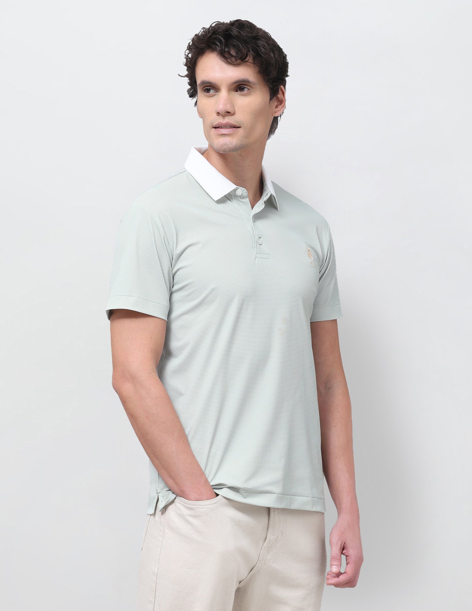 Houndstooth Slim Fit Polo Shirt Light Green - U.S. Polo Assn. India | Large