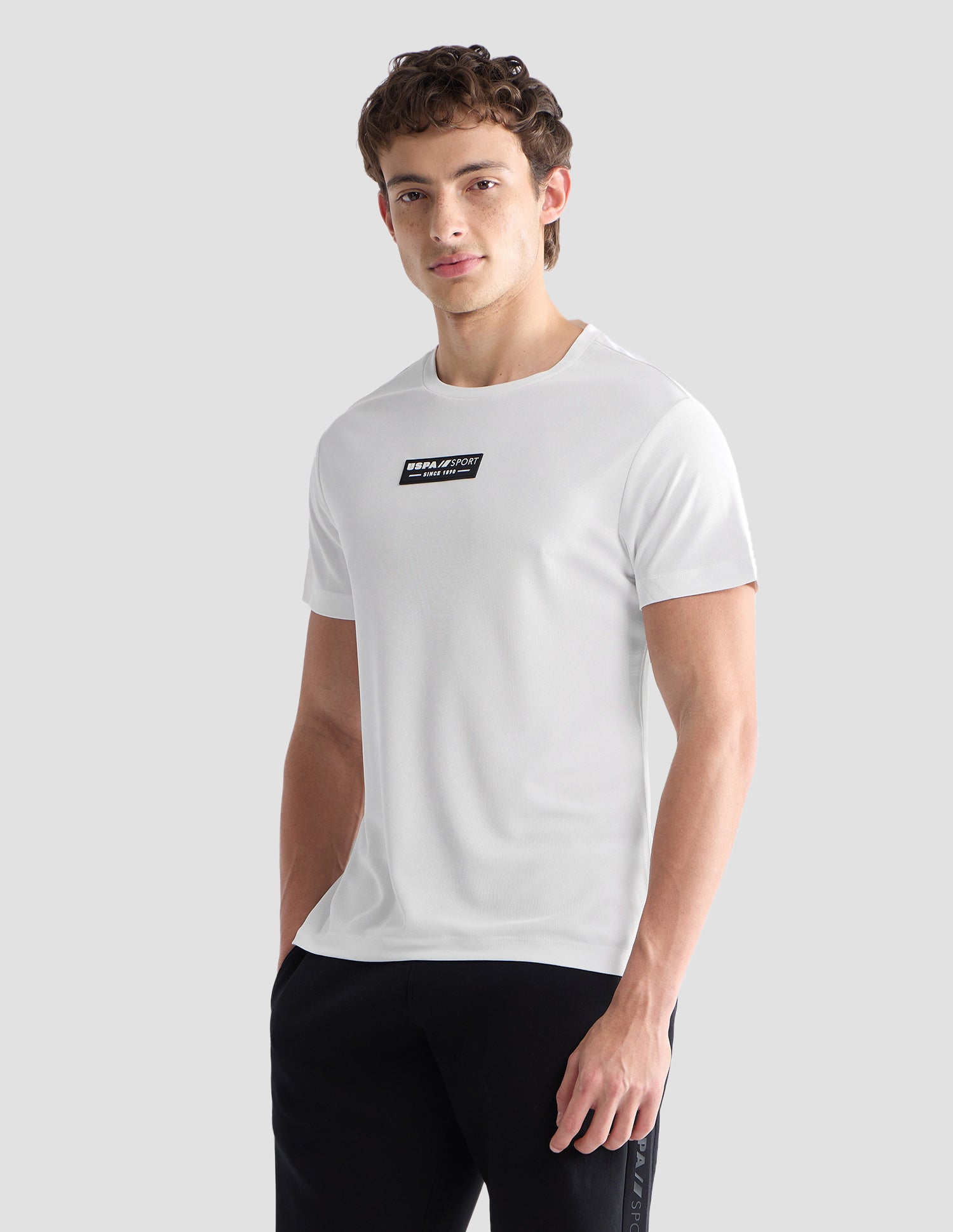 Solid Slim Fit Active T-Shirt Off White - U.S. Polo Assn. India | Large
