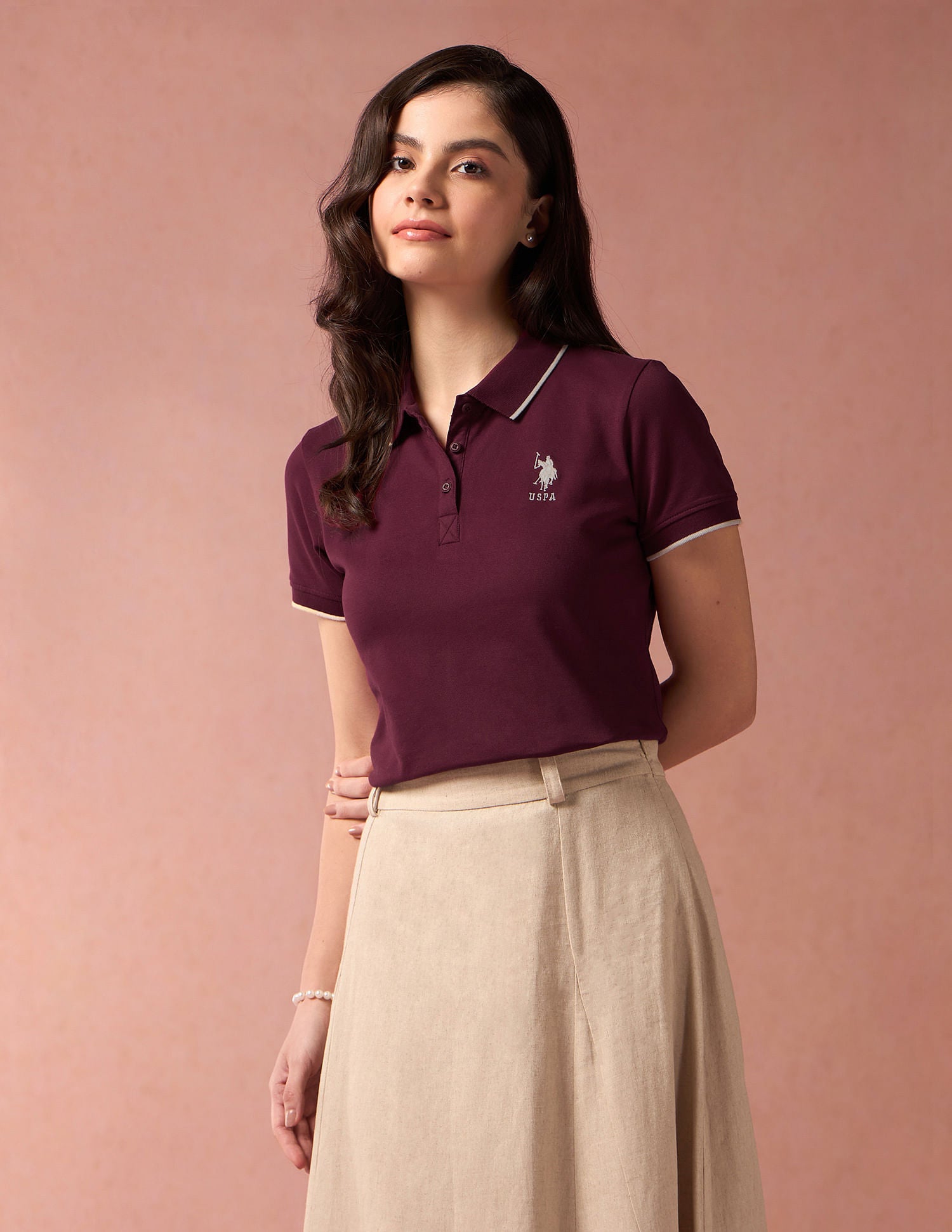 Embroidered Logo Solid Polo Shirt Maroon - U.S. POLO ASSN. | Large