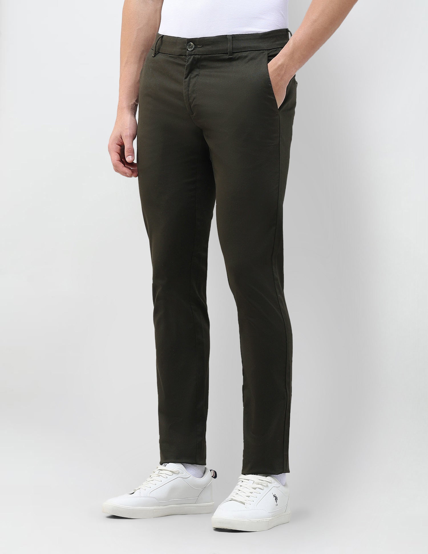 Austin Slim Fit Dobby Trousers Dark Olive - U.S. Polo Assn. India | Large