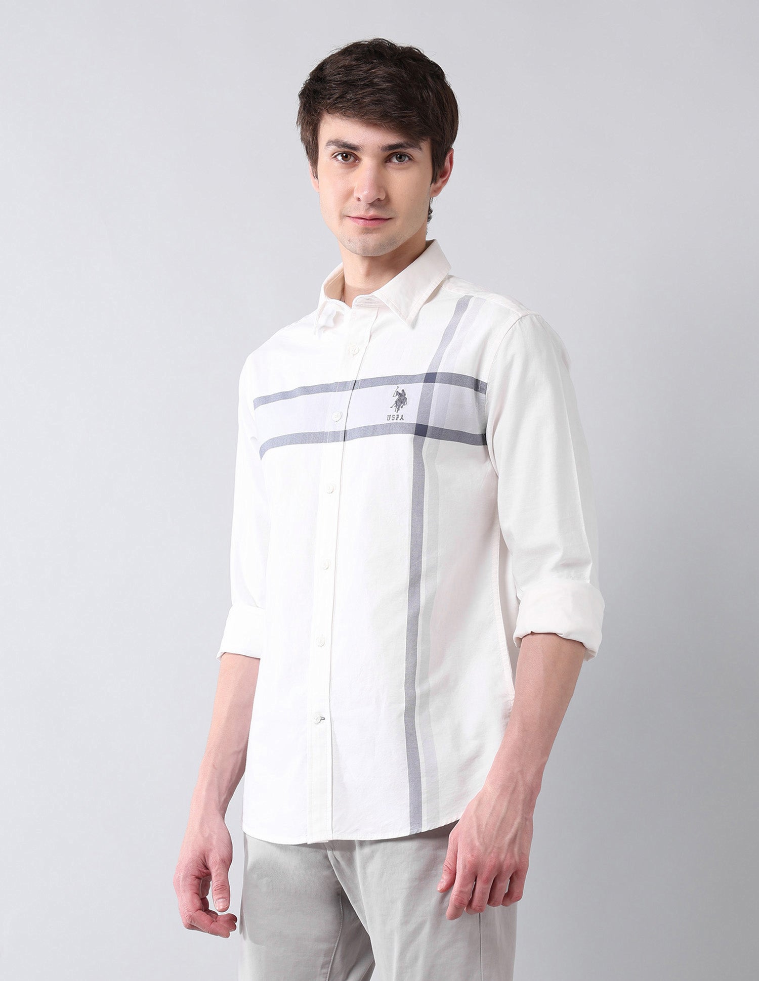 Horizontal Striped Tailored Fit Shirt White - U.S. Polo Assn. India | Large