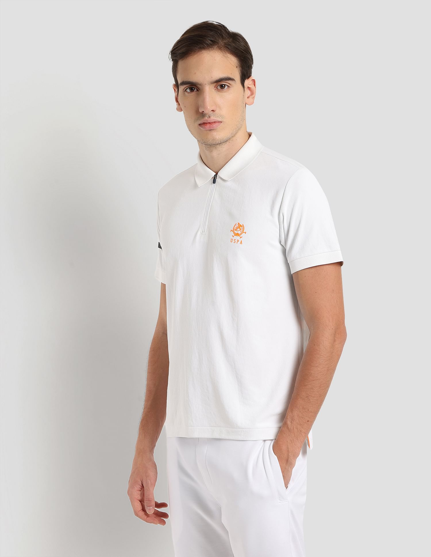 Polyester Zipper Sport Polo Shirt White - U.S. POLO ASSN. | Large