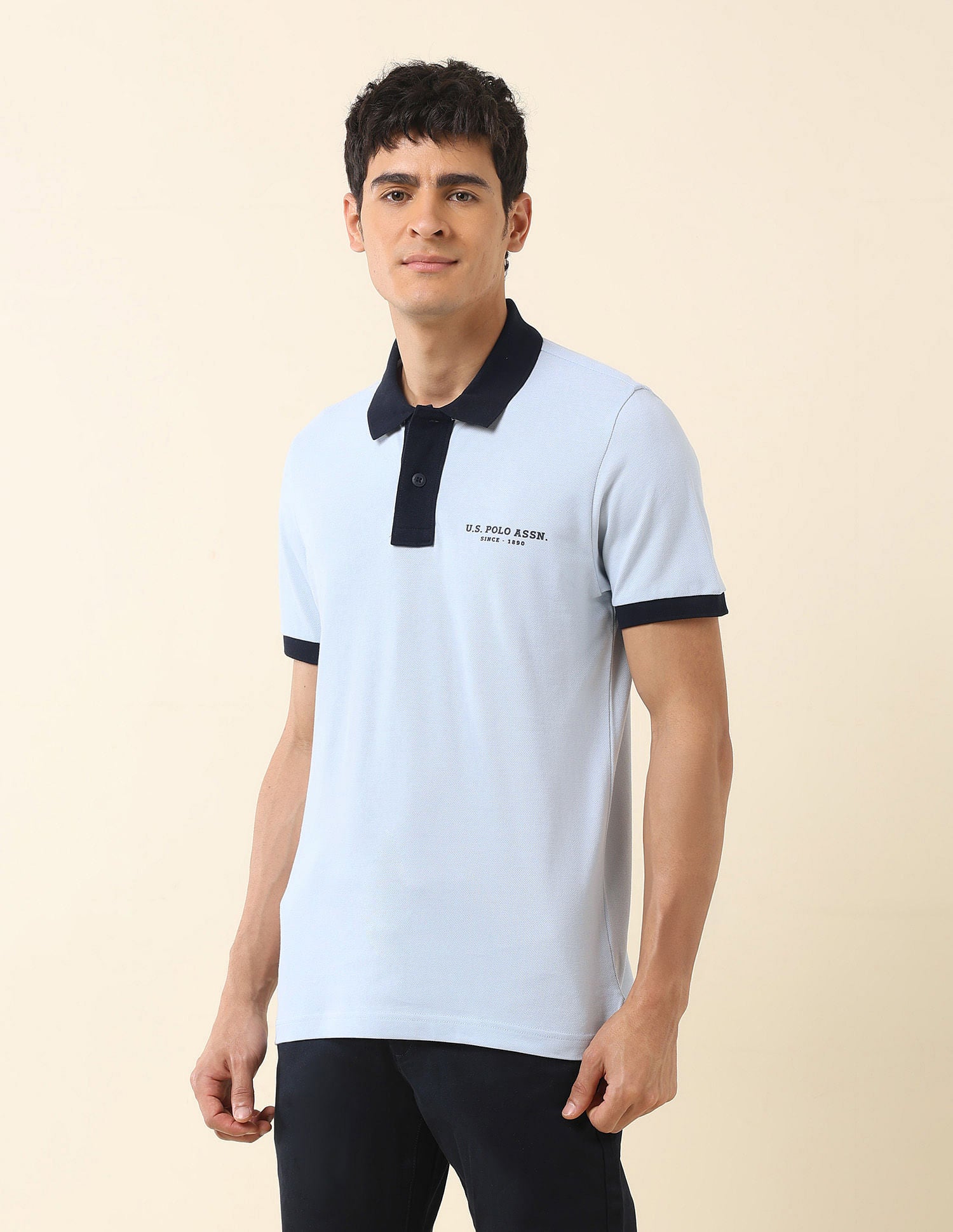Contrast Collar Slim Fit Polo Shirt Light Blue - U.S. Polo Assn. India | Large
