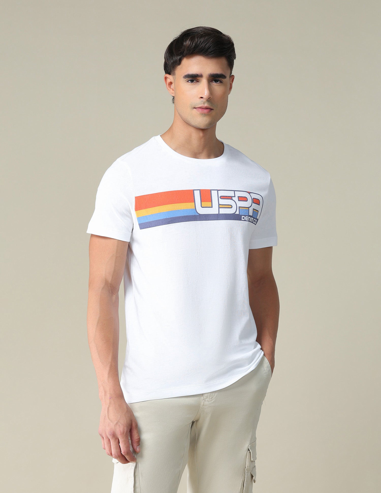 Logo Cotton T-Shirt Ivory - U.S. POLO ASSN. | Large