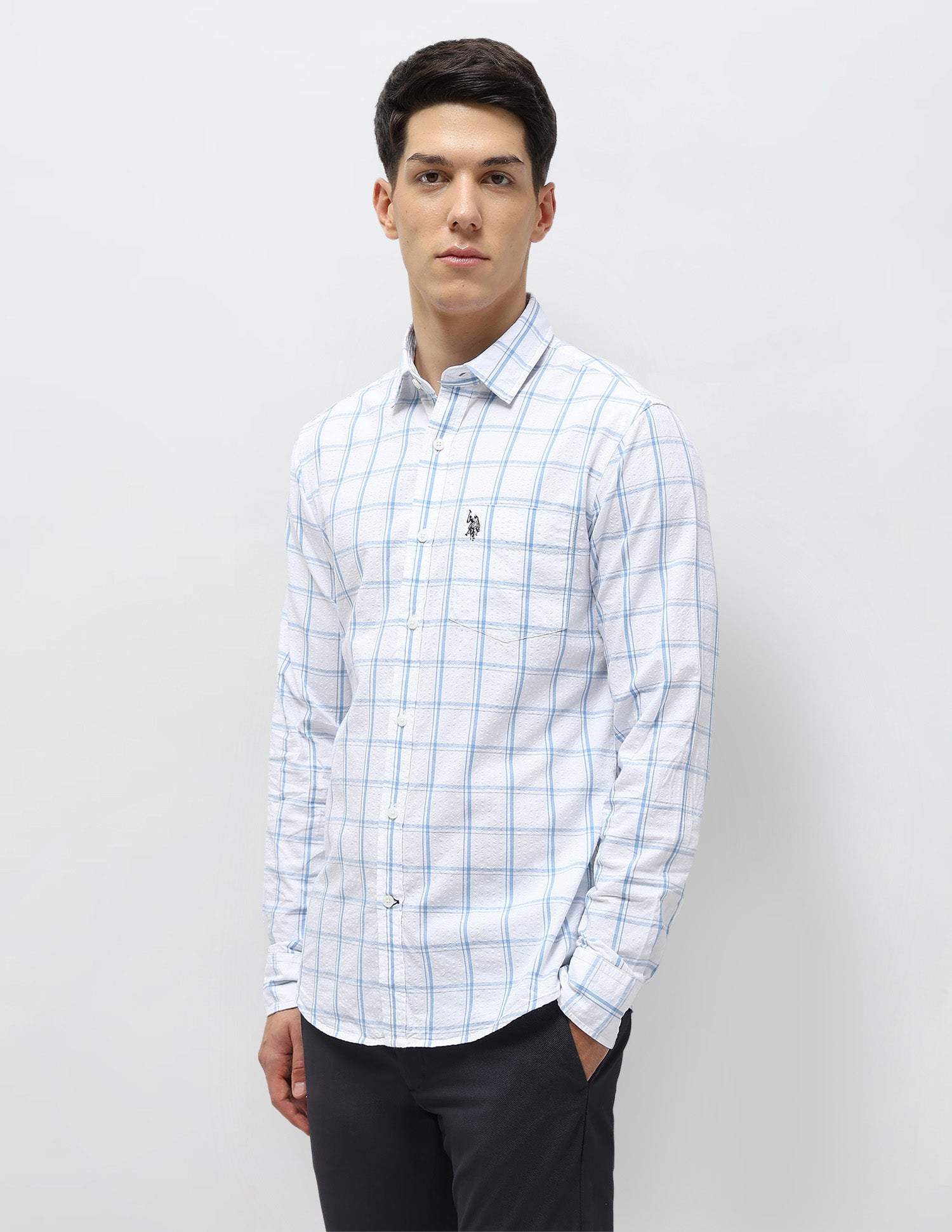 Grid Tattersall Checked Seersucker Shirt White - U.S. POLO ASSN. | Large