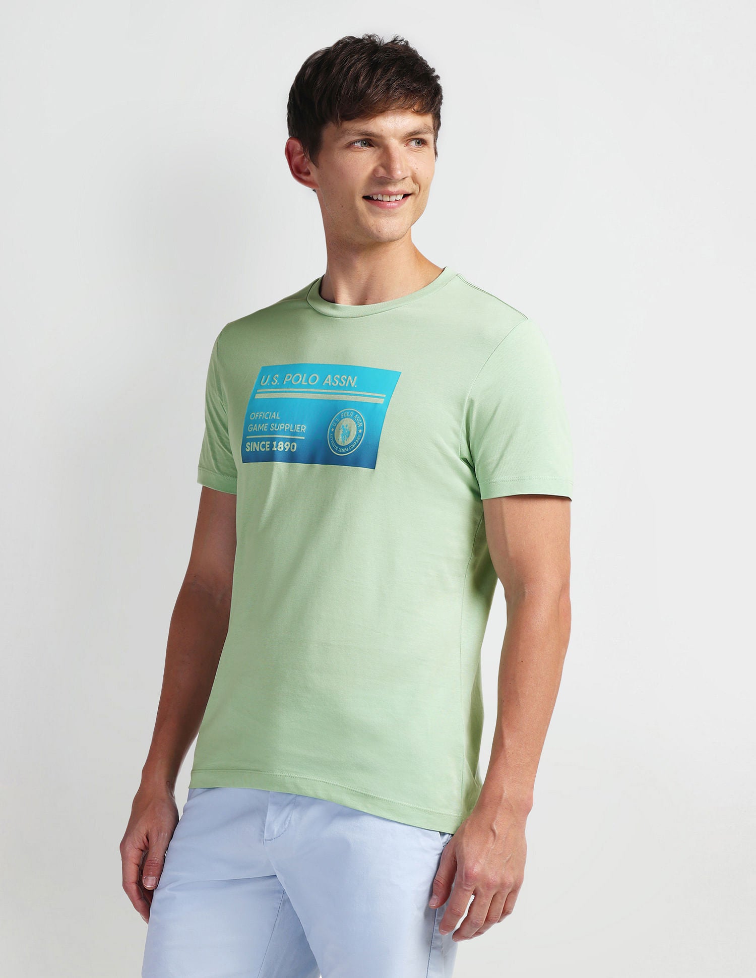 Brand Print Muscle Fit T-Shirt Green - U.S. Polo Assn. India | Large