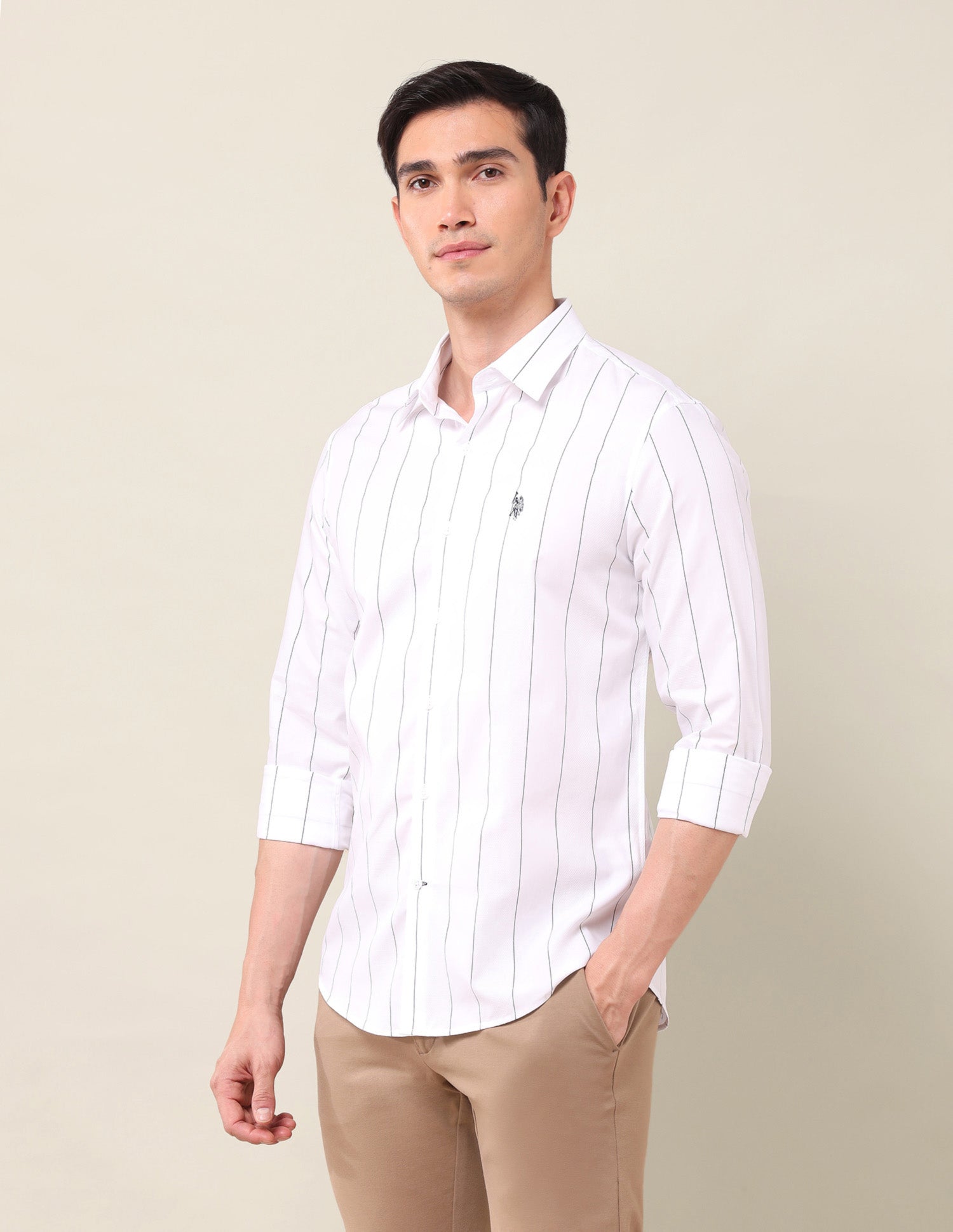 Tailored Fit Vertical Striped Shirt White - U.S. Polo Assn. India | Large