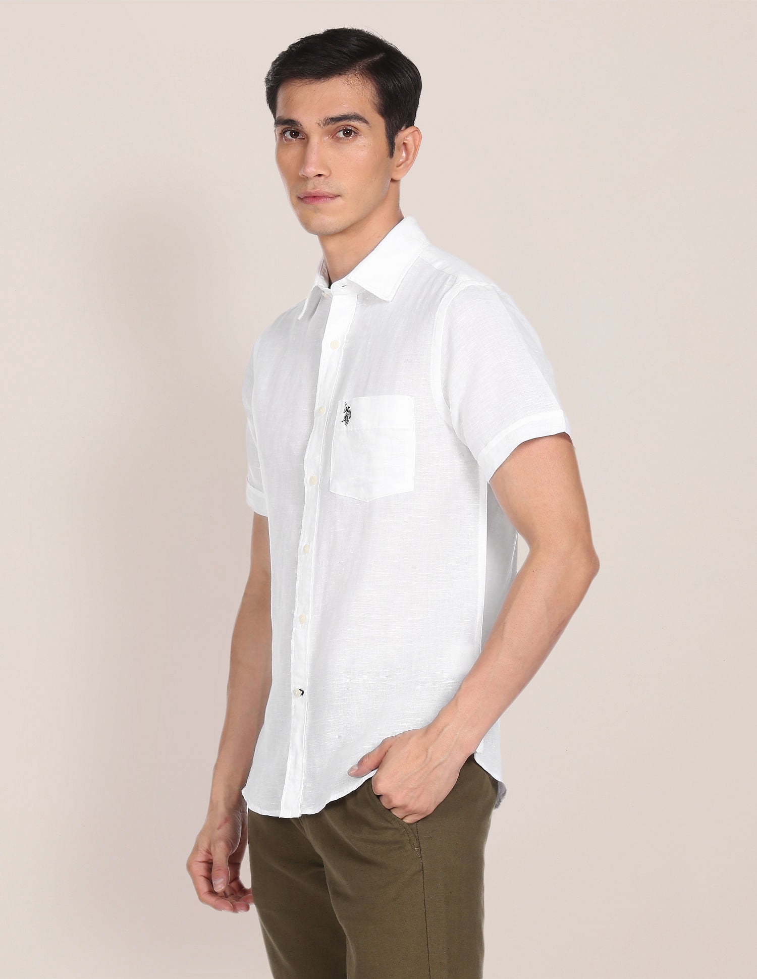 Short Sleeve Solid Casual Shirt White - U.S. Polo Assn. India | Large
