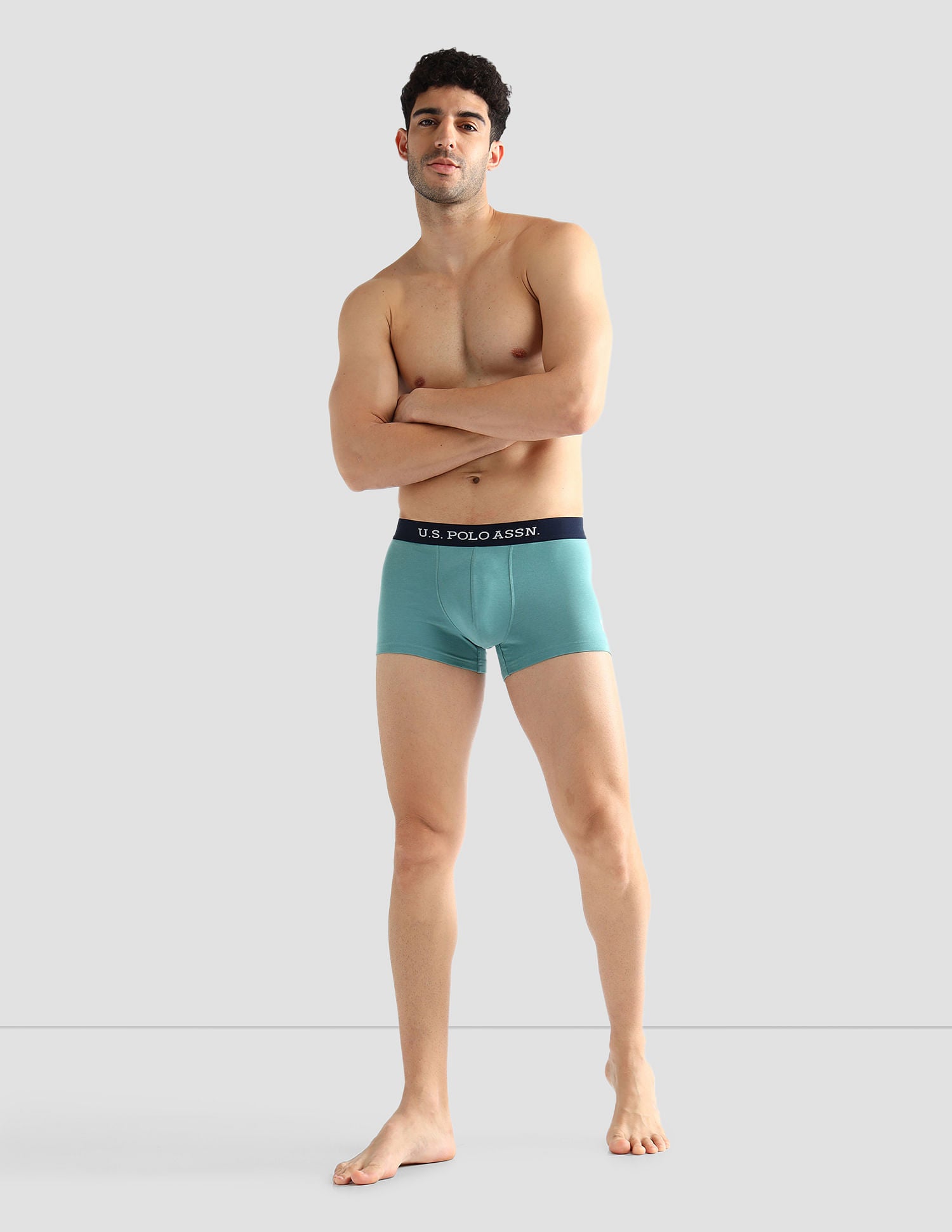 Elasticized Waist Solid OET13 Trunks - Pack Of 3 Green, Brown and Blue - U.S. POLO ASSN. | Large