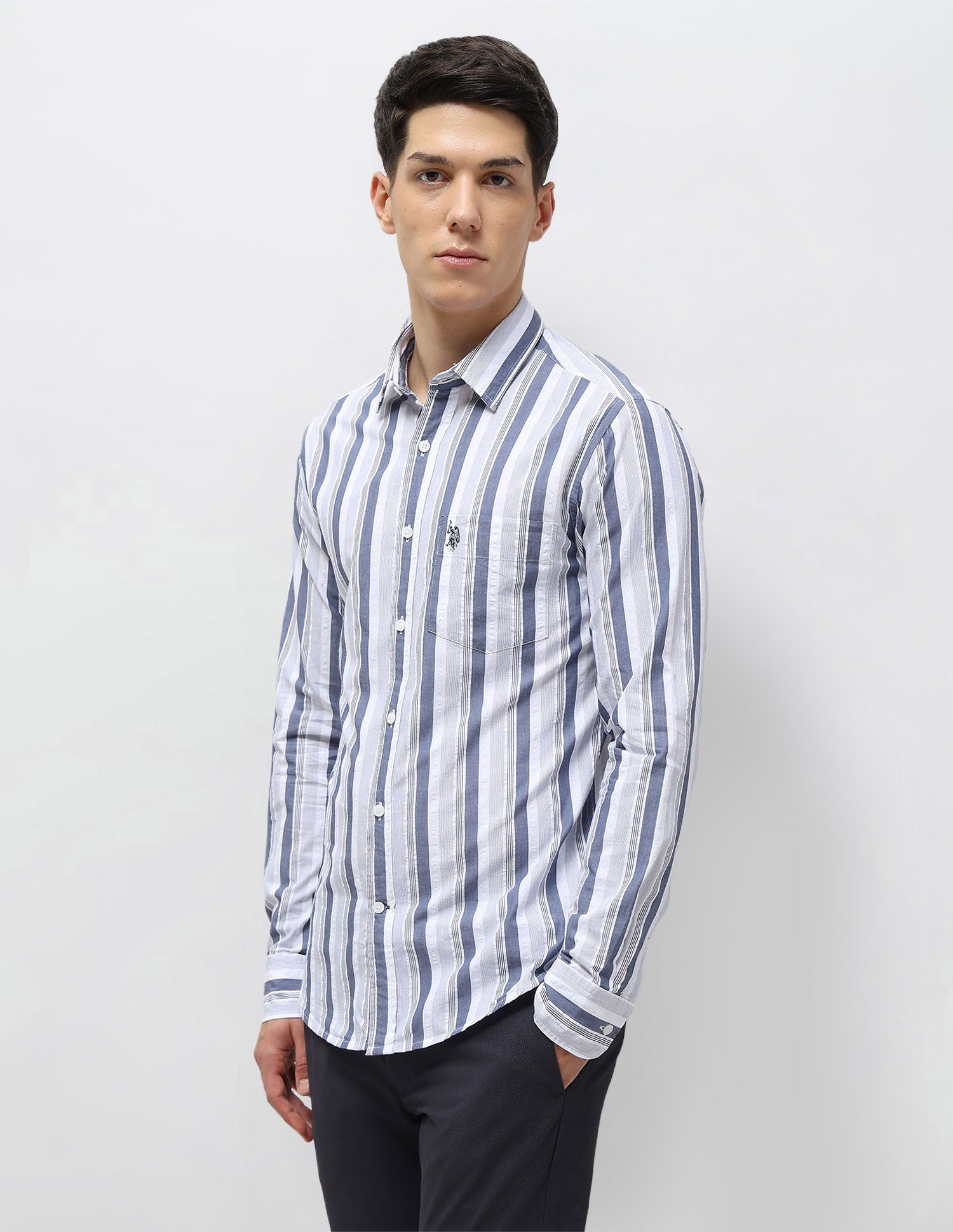 Vertical Striped Seersucker Shirt Blue - U.S. Polo Assn. India | Large