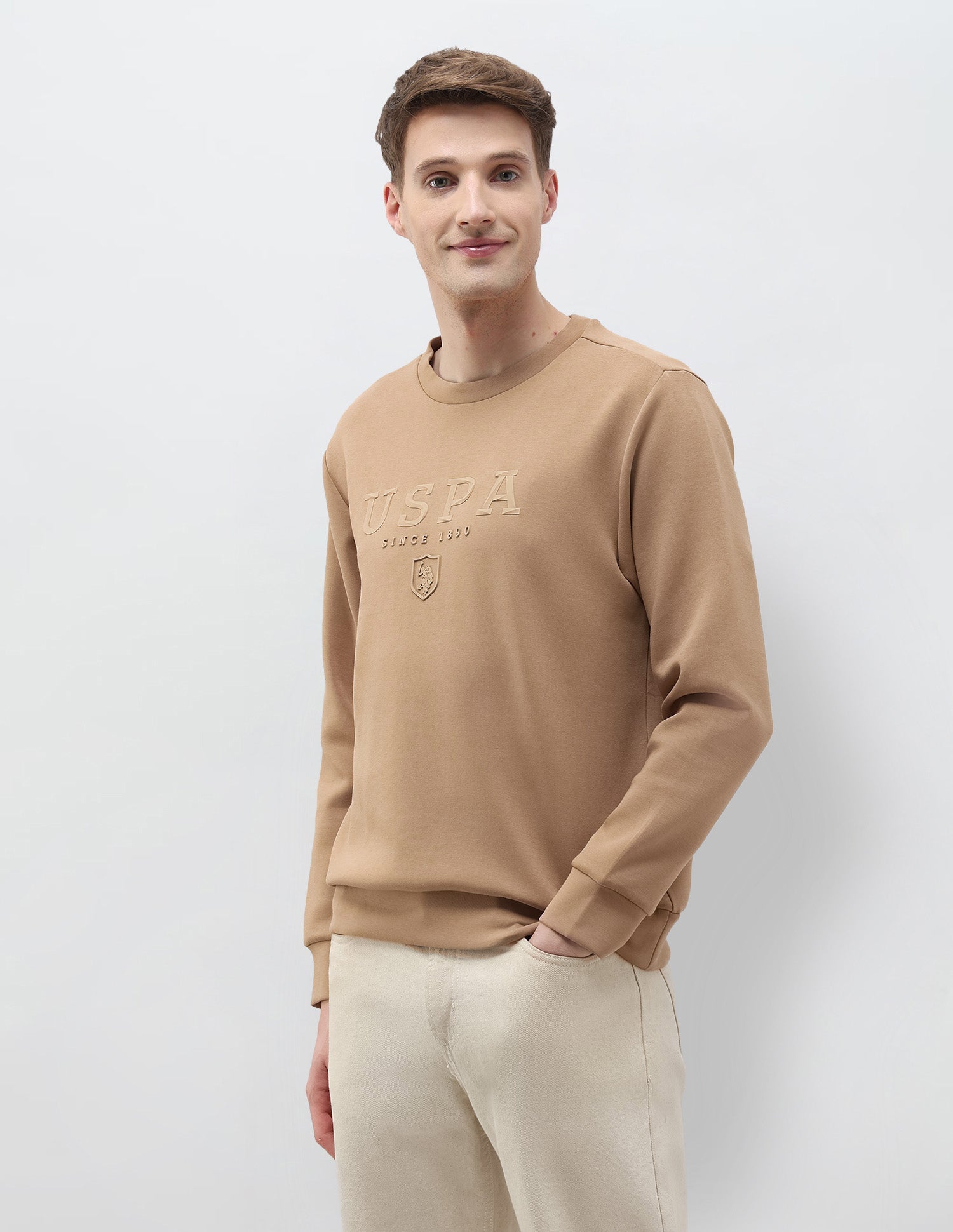 Brand Embossed Regular Fit Sweatshirt Brown - U.S. POLO ASSN. | Large