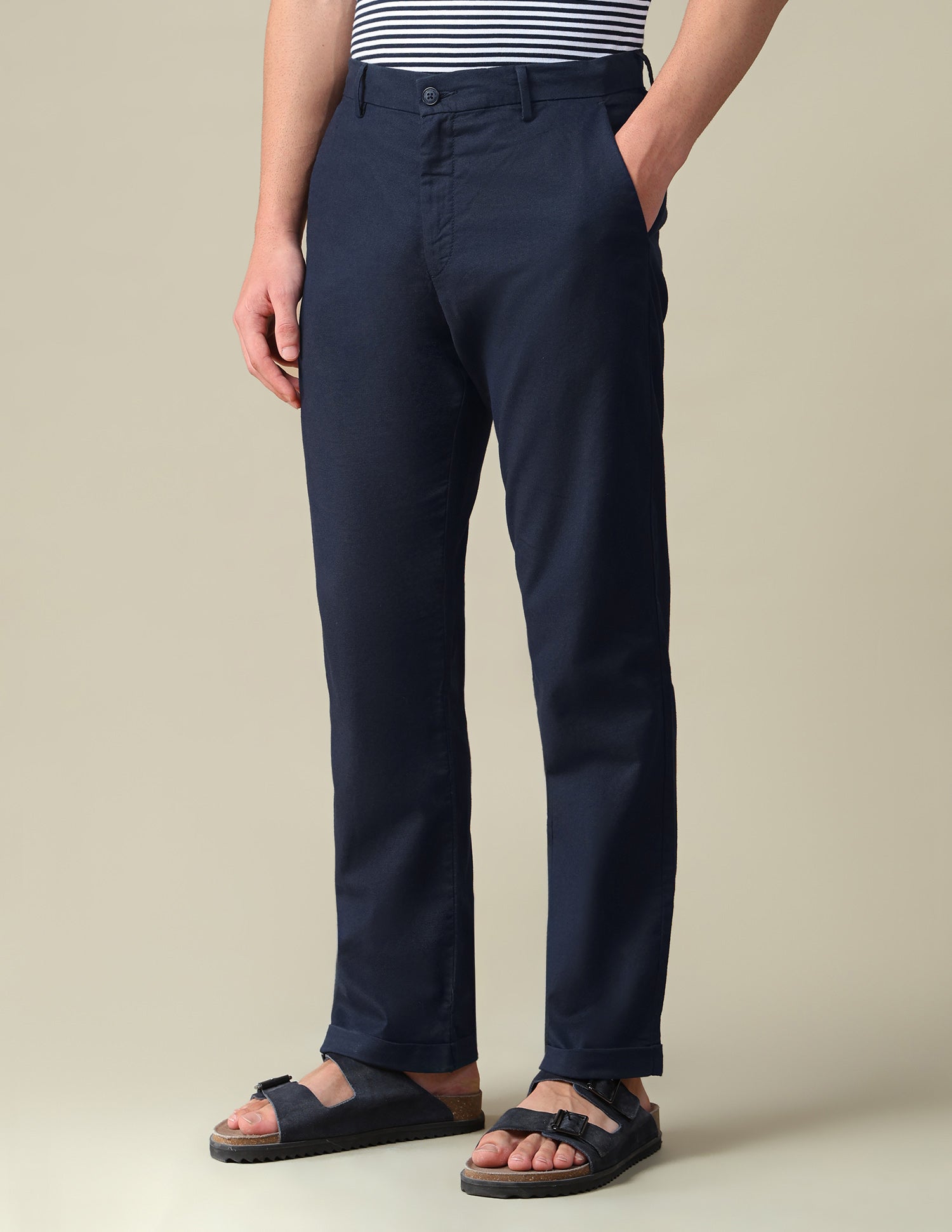 Riley Straight Fit Mid Rise Trousers Navy - U.S. Polo Assn. India | Large