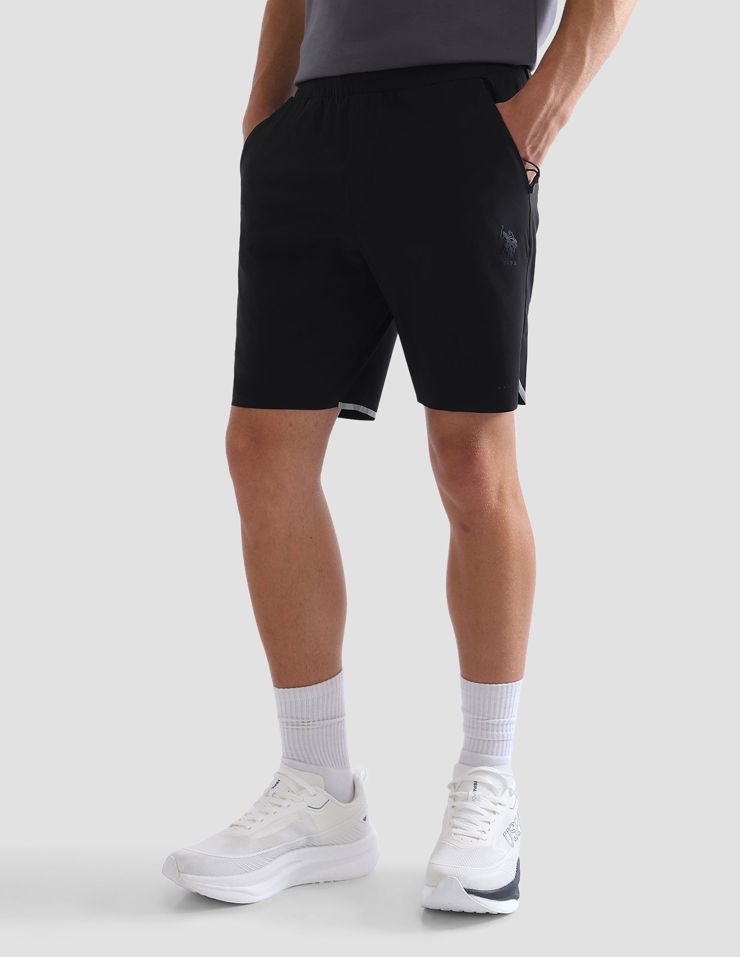 Solid Mid Rise Active Shorts Black - U.S. Polo Assn. India | Large