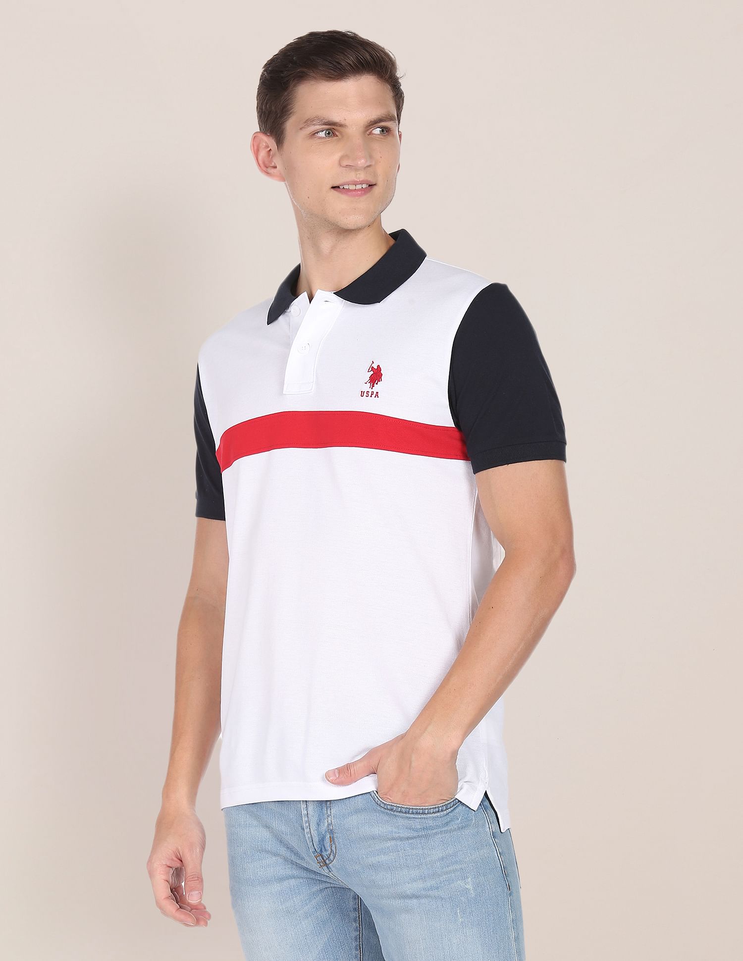Colour Block Cotton Polo Shirt White - U.S. POLO ASSN. | Large
