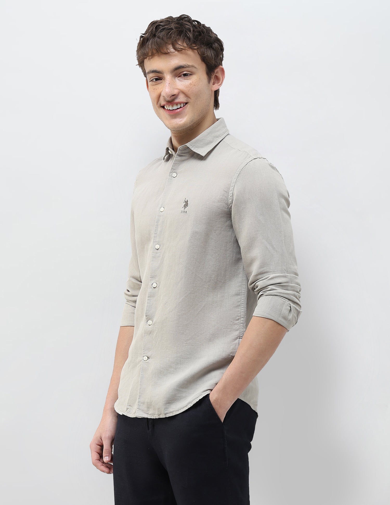 Solid Regular Fit Shirt Grey - U.S. Polo Assn. India | Large