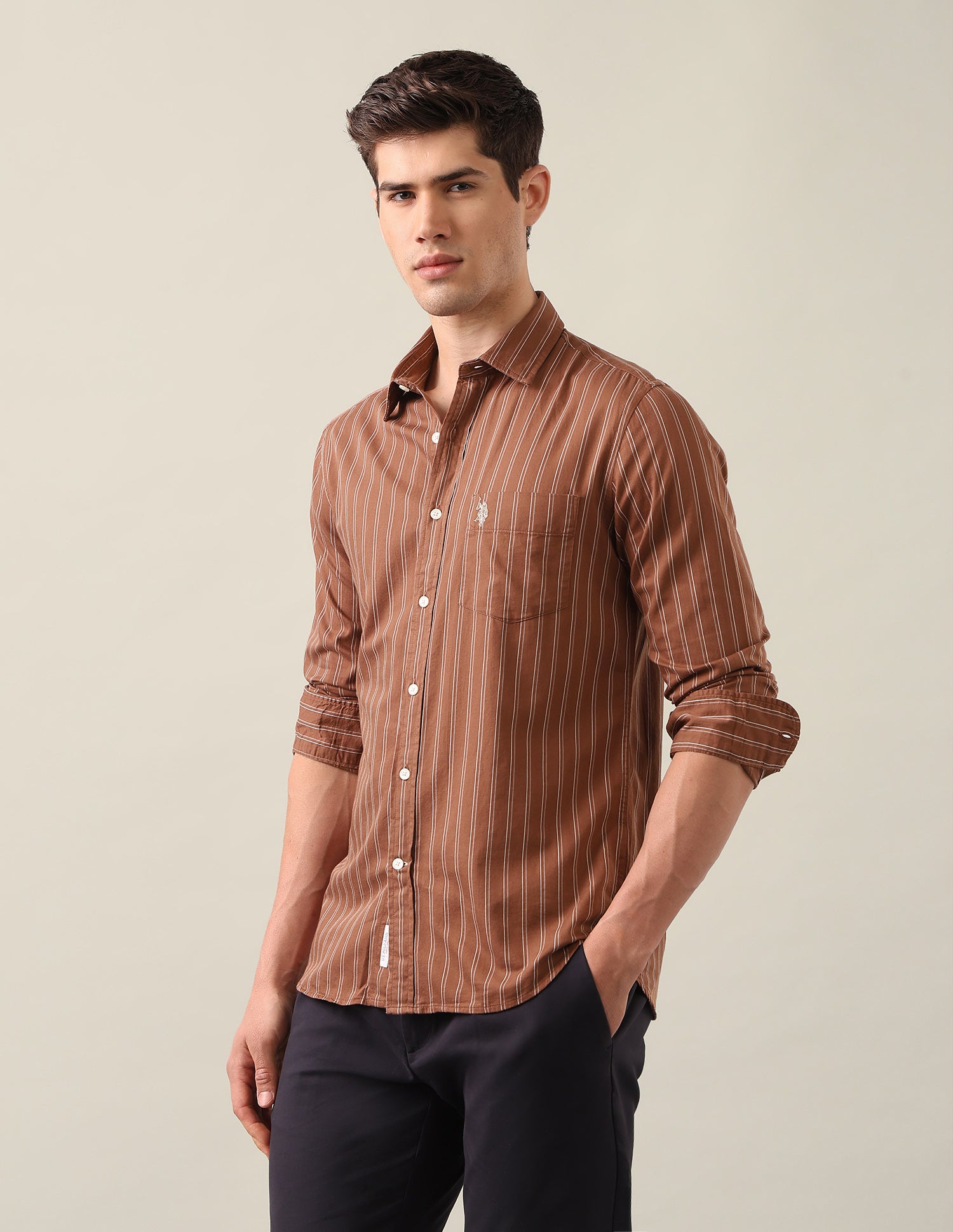 Vertical Striped Twill Shirt Rust - U.S. Polo Assn. India | Large