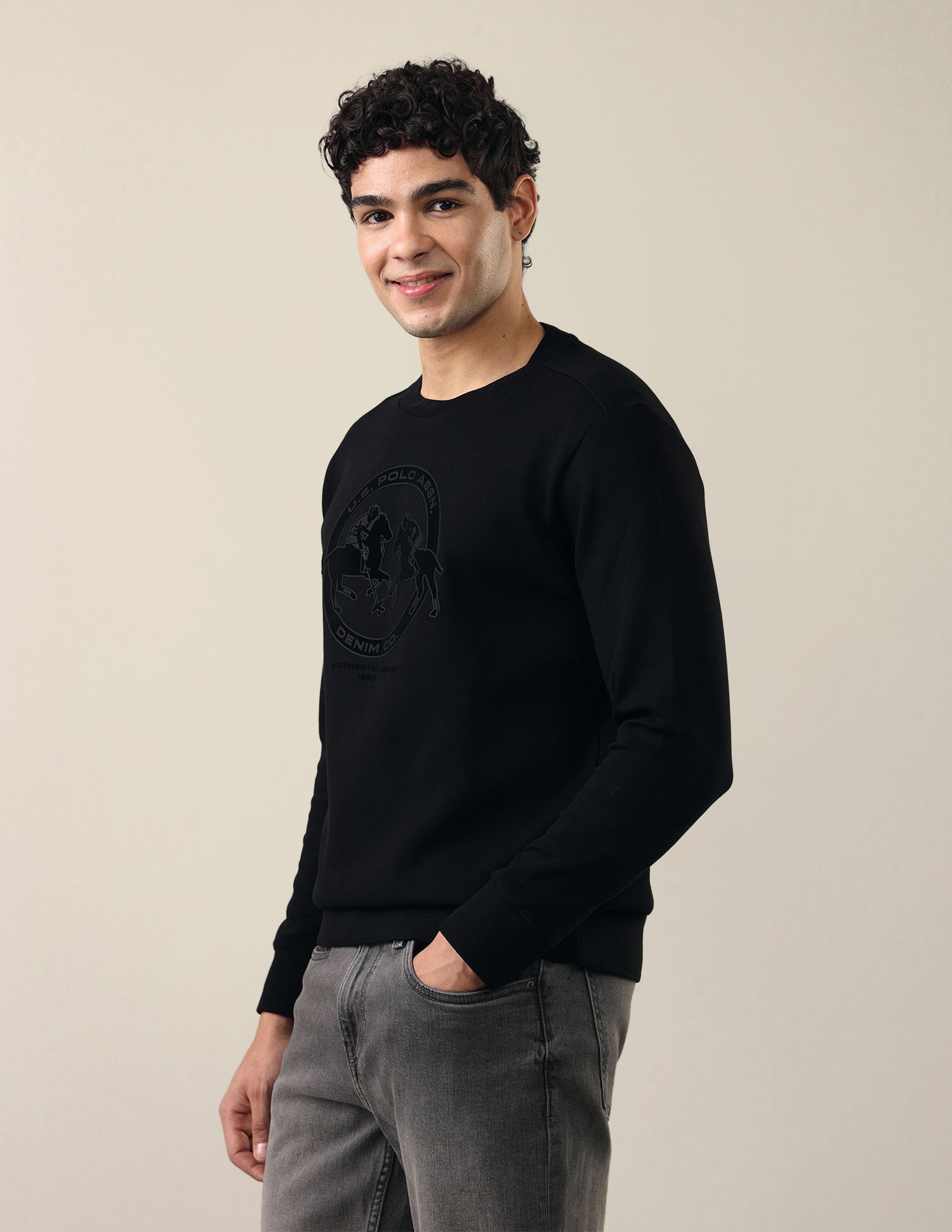 Graphic Brand Applique Regular Fit Sweatshirt Black - U.S. Polo Assn. India | Large