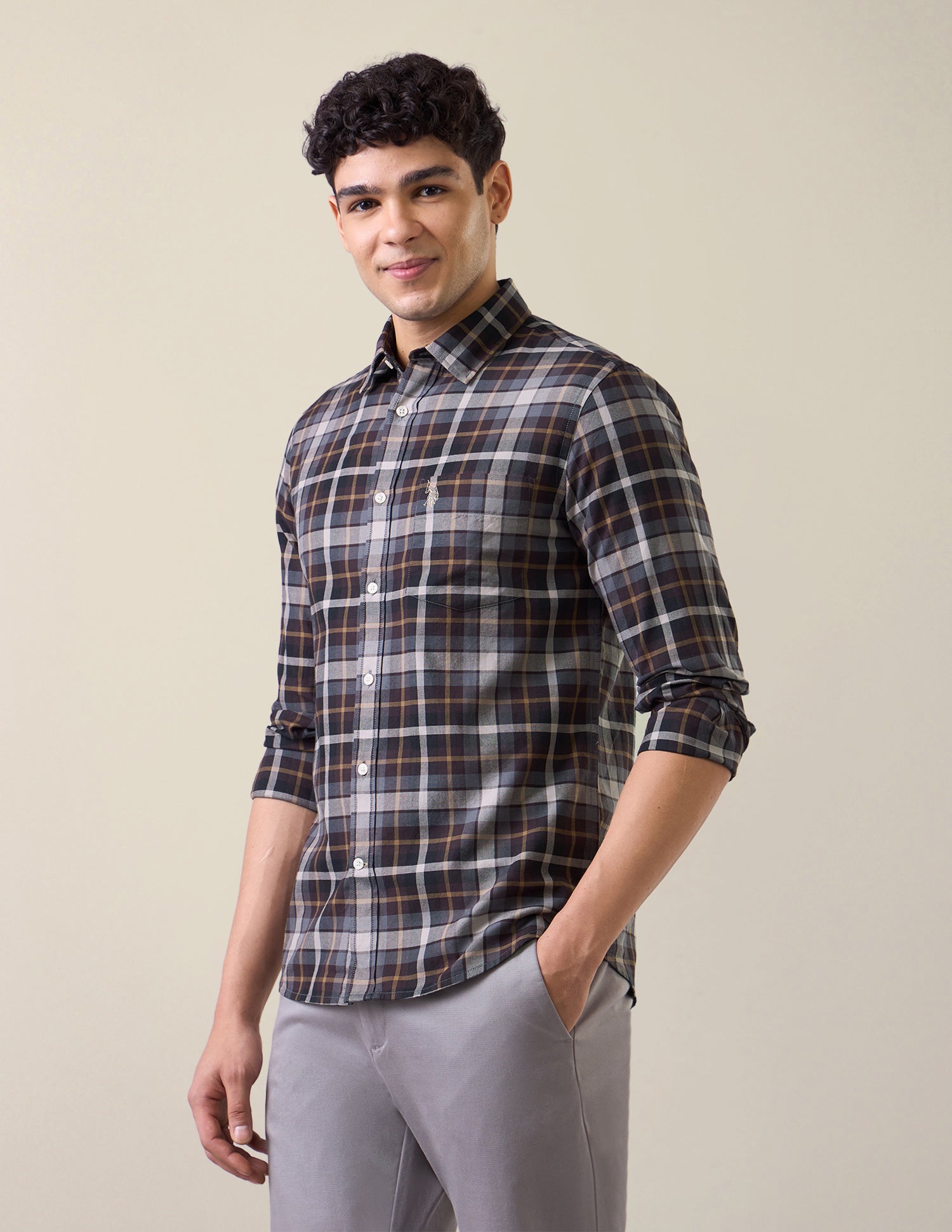 Plaid Checked Tailored Fit Shirt Choco - U.S. Polo Assn. India | Large