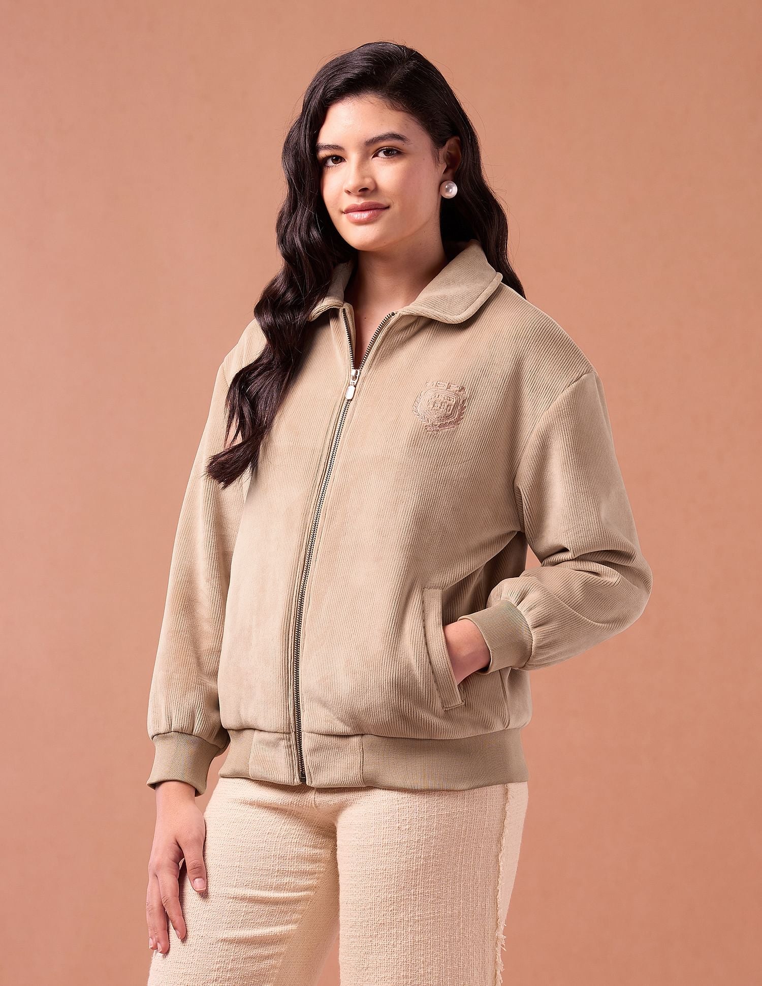 Corduroy Solid Regular Fit Jacket Beige - U.S. POLO ASSN. | Large