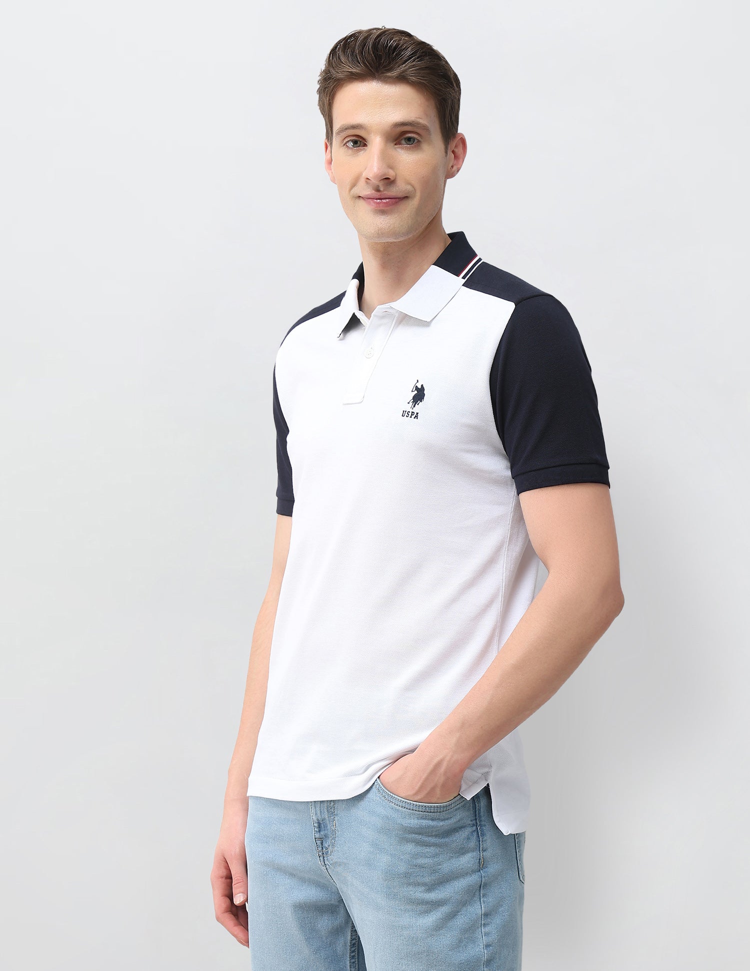 Colourblocked Slim Fit Polo Shirt White - U.S. Polo Assn. India | Large