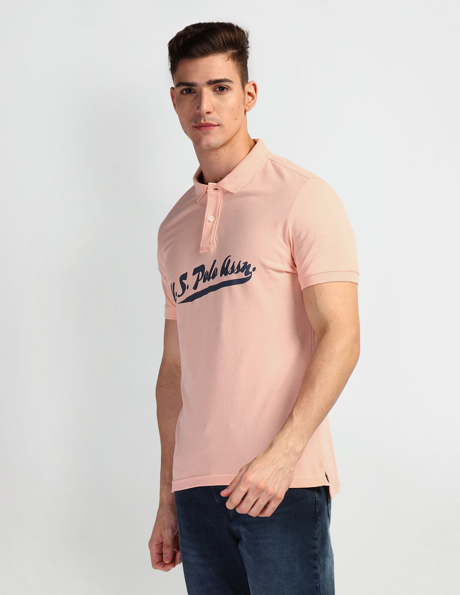 Brand Print Cotton Polo Shirt Peach - U.S. Polo Assn. India | Large