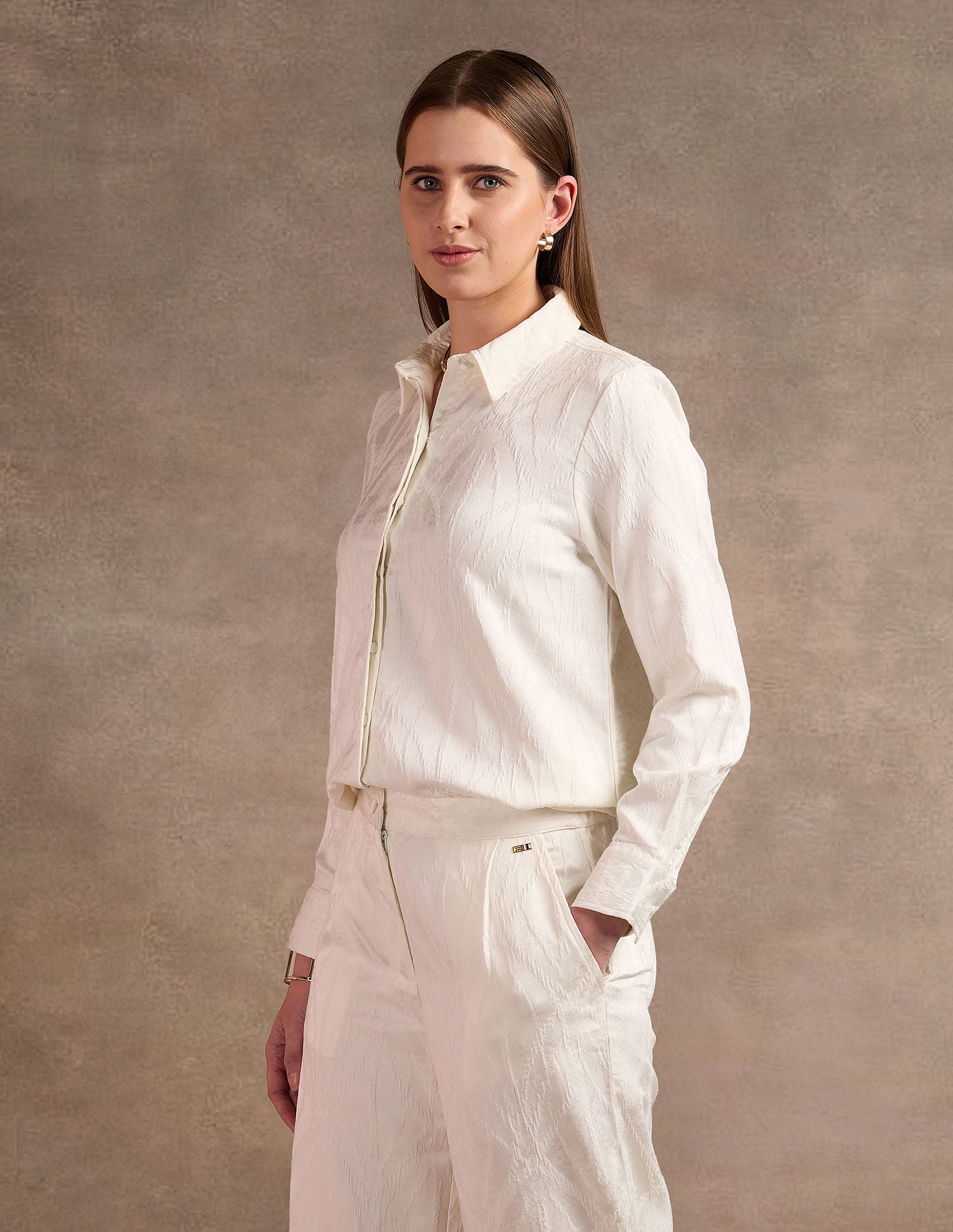 Jacquard Relaxed Fit Shirt Off White - U.S. POLO ASSN. | Large