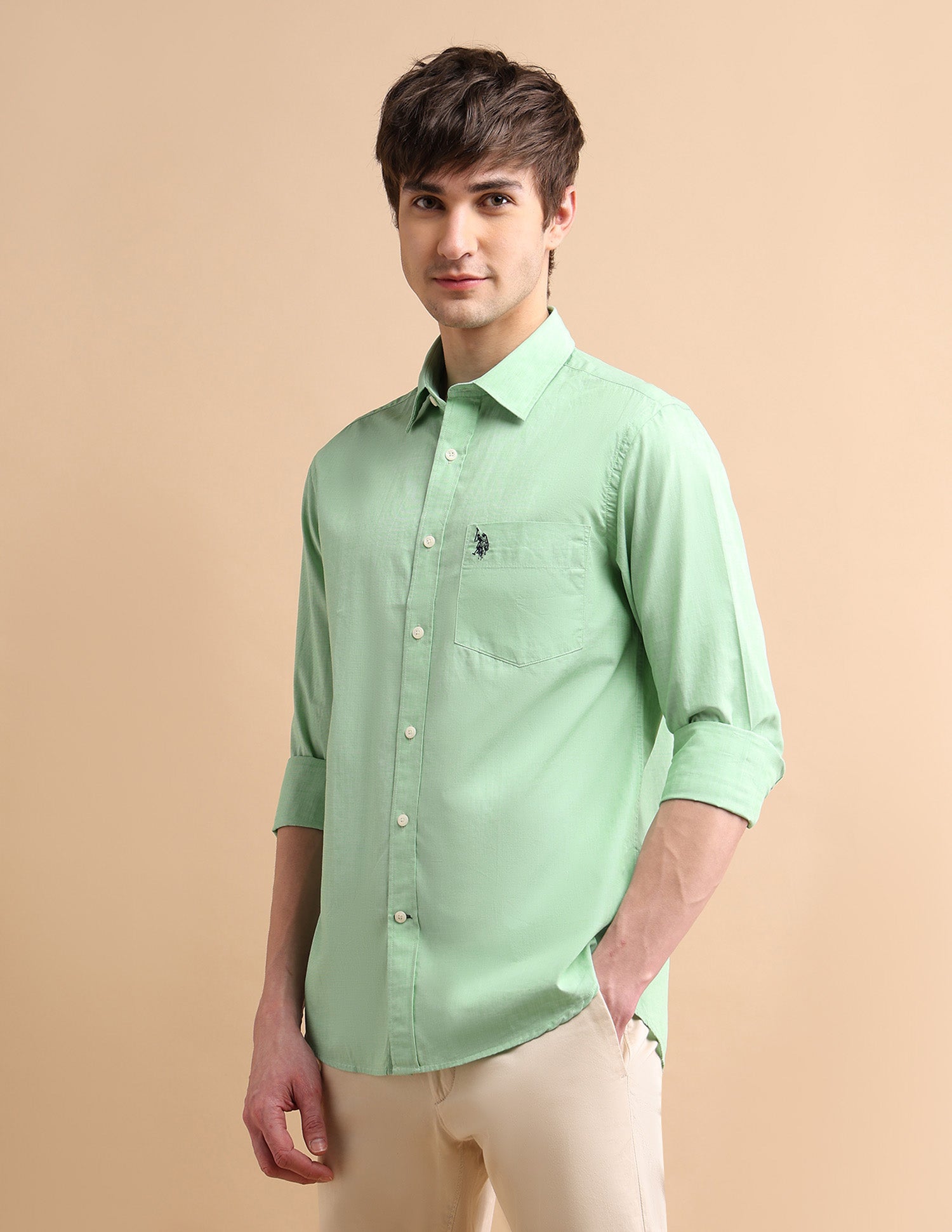 Two Tone Shirt Light Green - U.S. POLO ASSN. | Large
