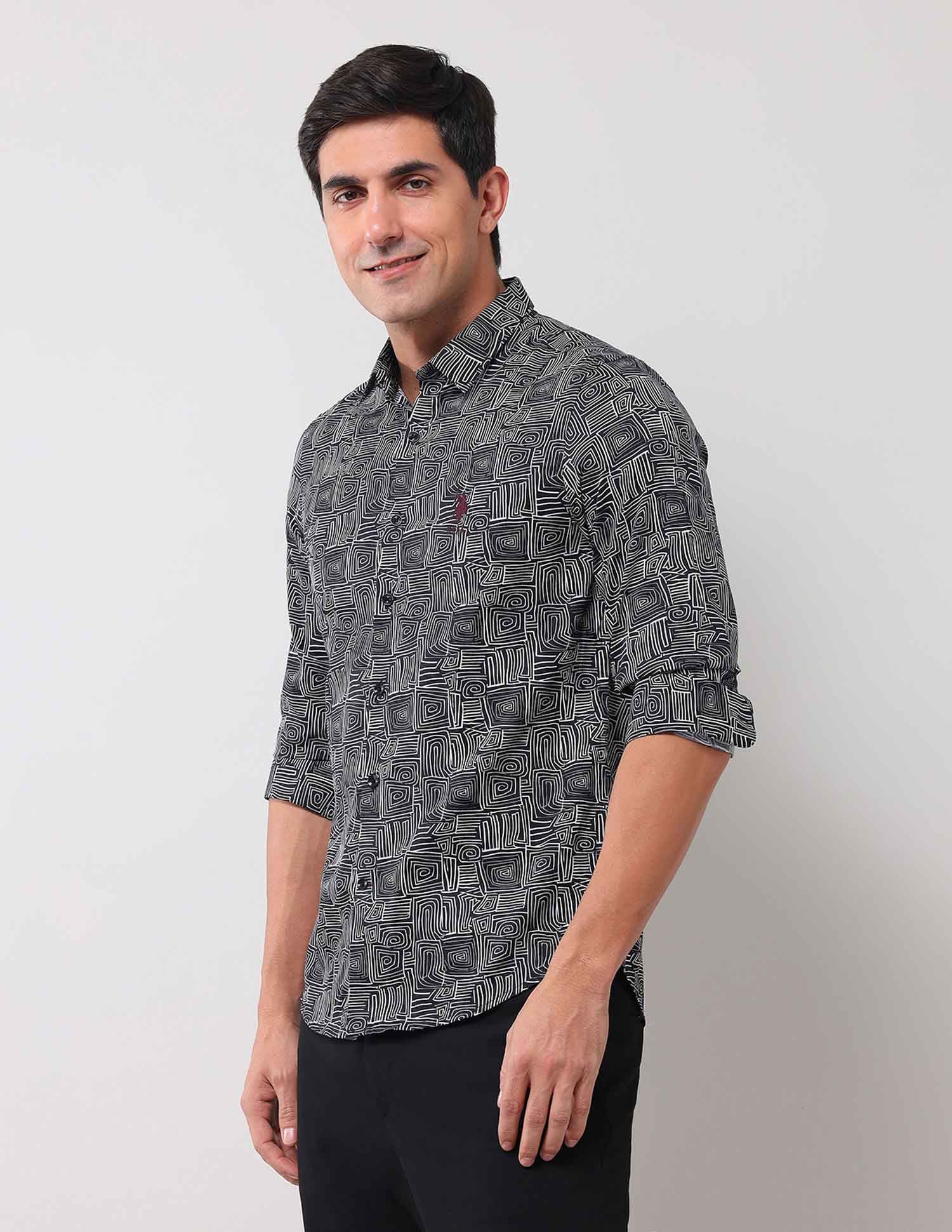 Regular Fit Abstract Shirt Black - U.S. Polo Assn. India | Large