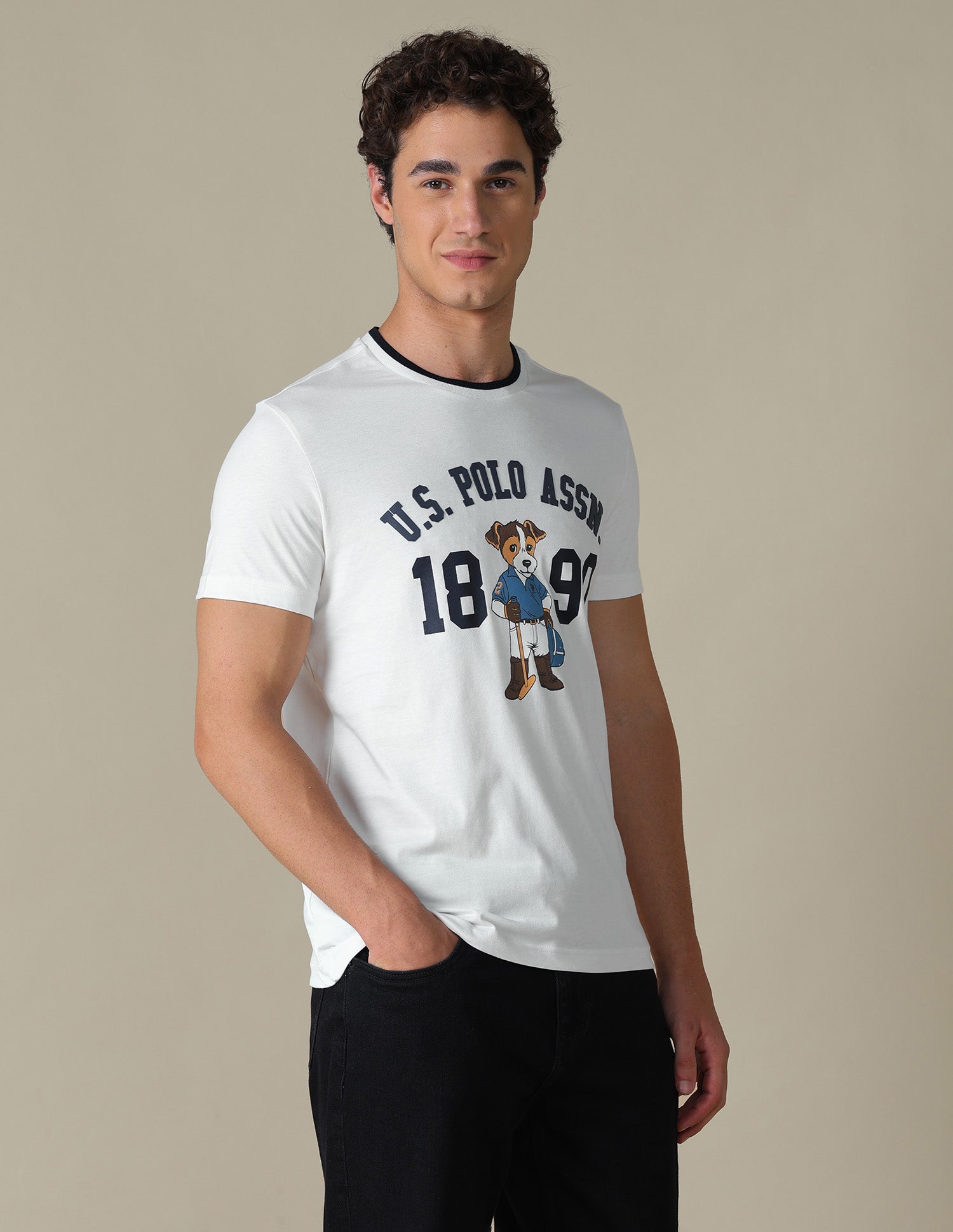 Graphic Brand Printed Slim Fit T-Shirt Ivory - U.S. Polo Assn. India | Large