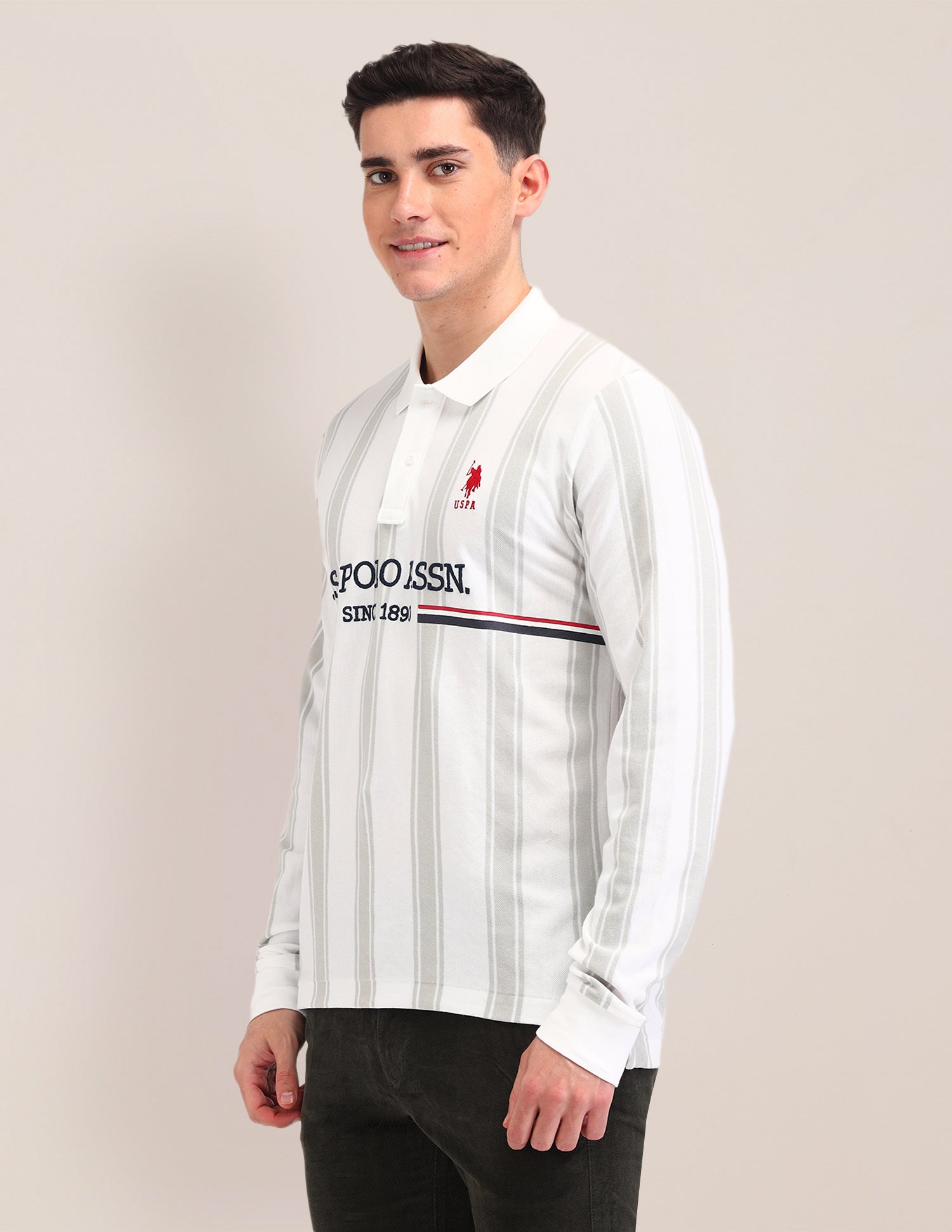 Vertical Striped Cotton Polo Shirt White - U.S. POLO ASSN. | Large