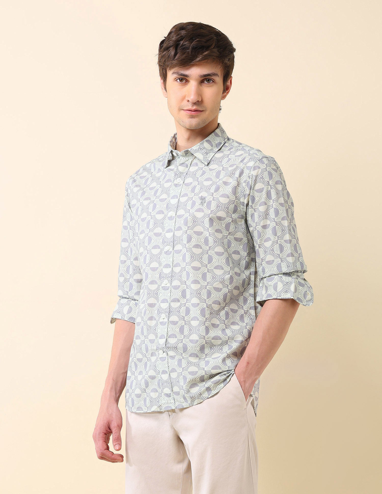 Poplin Geometric Printed Shirt Grey - U.S. Polo Assn. India | Large