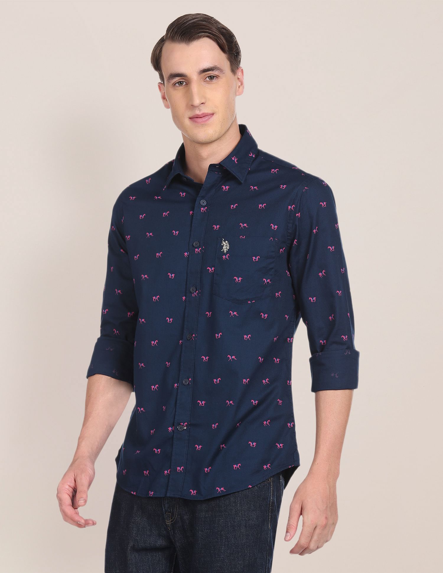 Spread Collar Printed Casual Shirt Navy - U.S. Polo Assn. India | Large