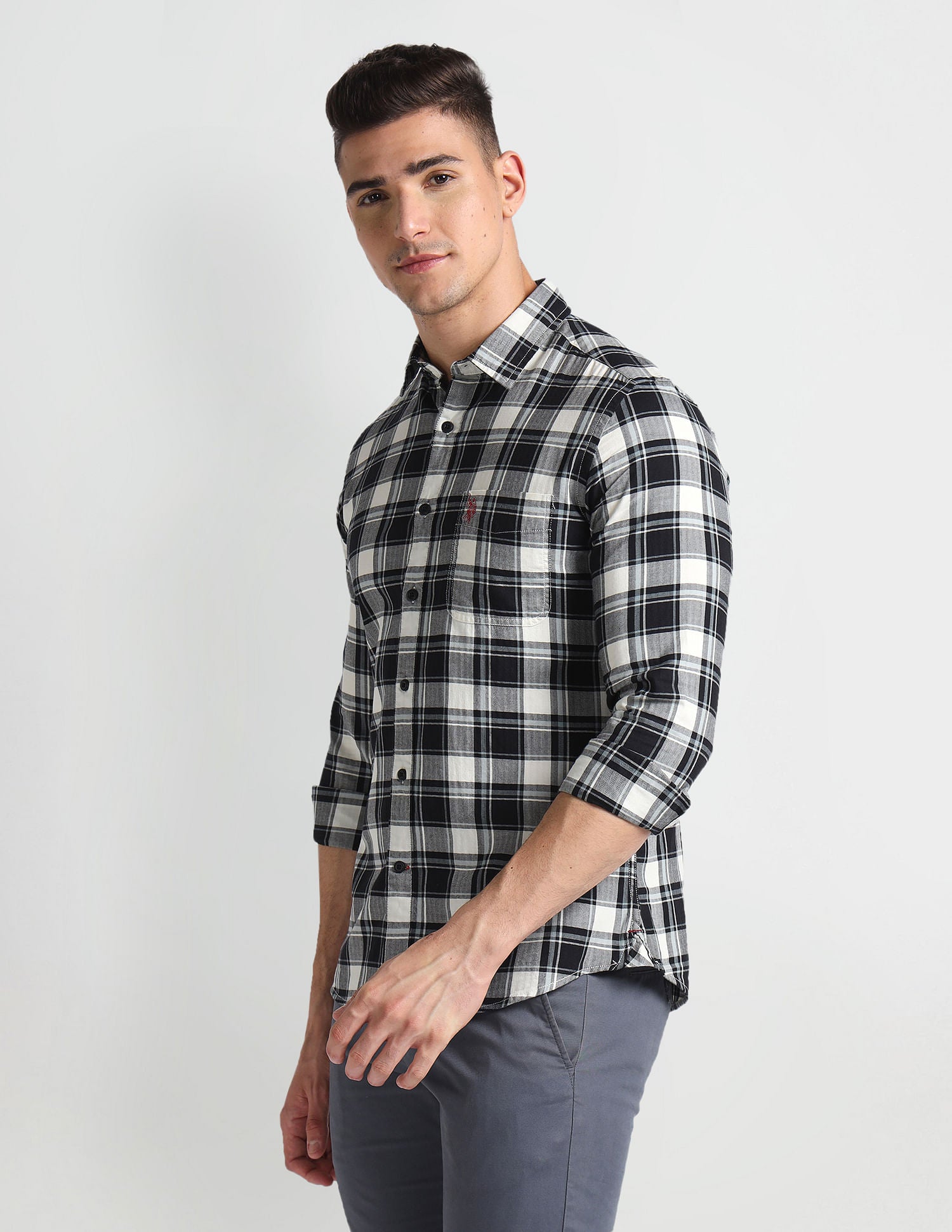 Tartan Check Herringbone Shirt Black - U.S. Polo Assn. India | Large